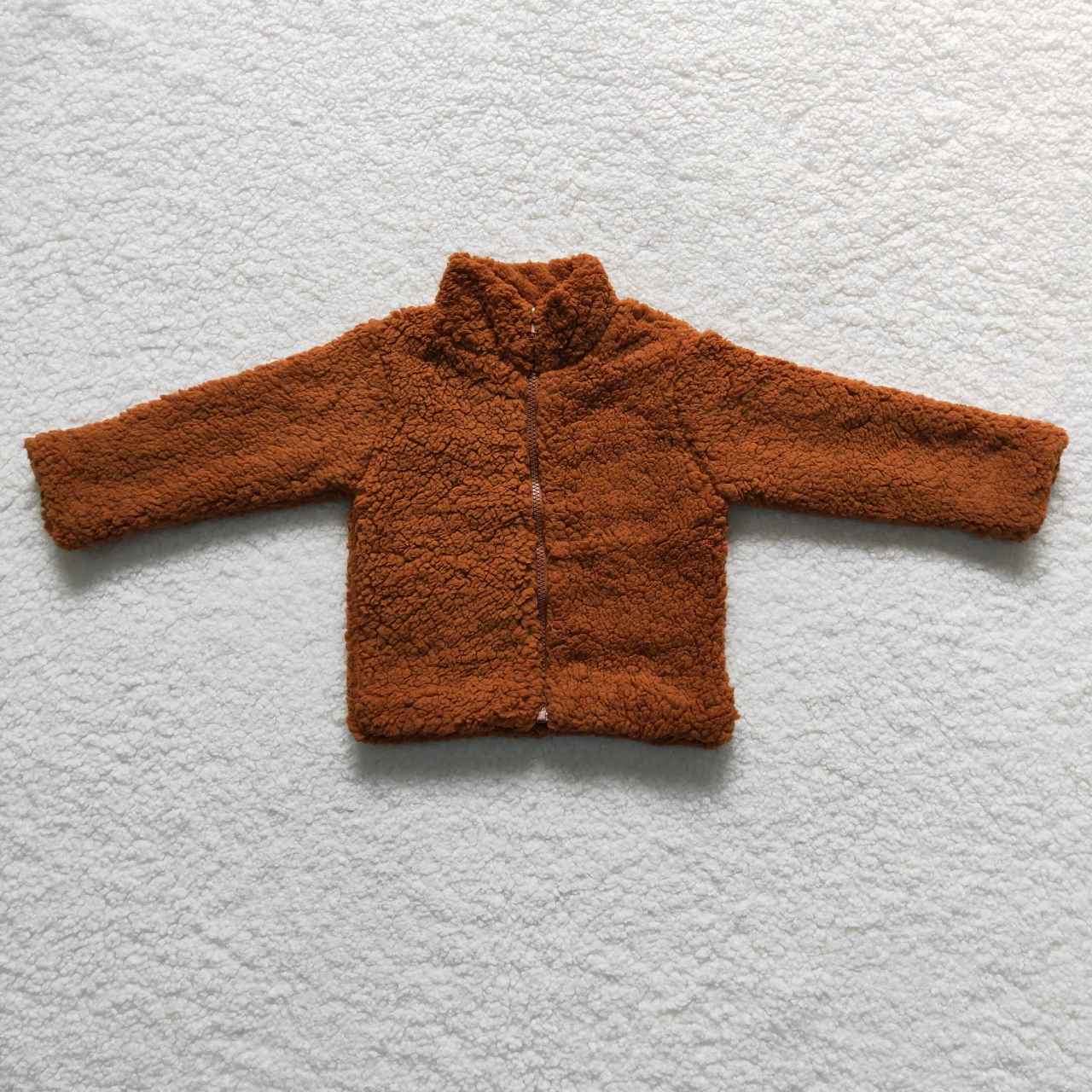 BT0296 Zipper plush style stand-up collar dark brown print soft comfortable winter coat 20230925 RTS