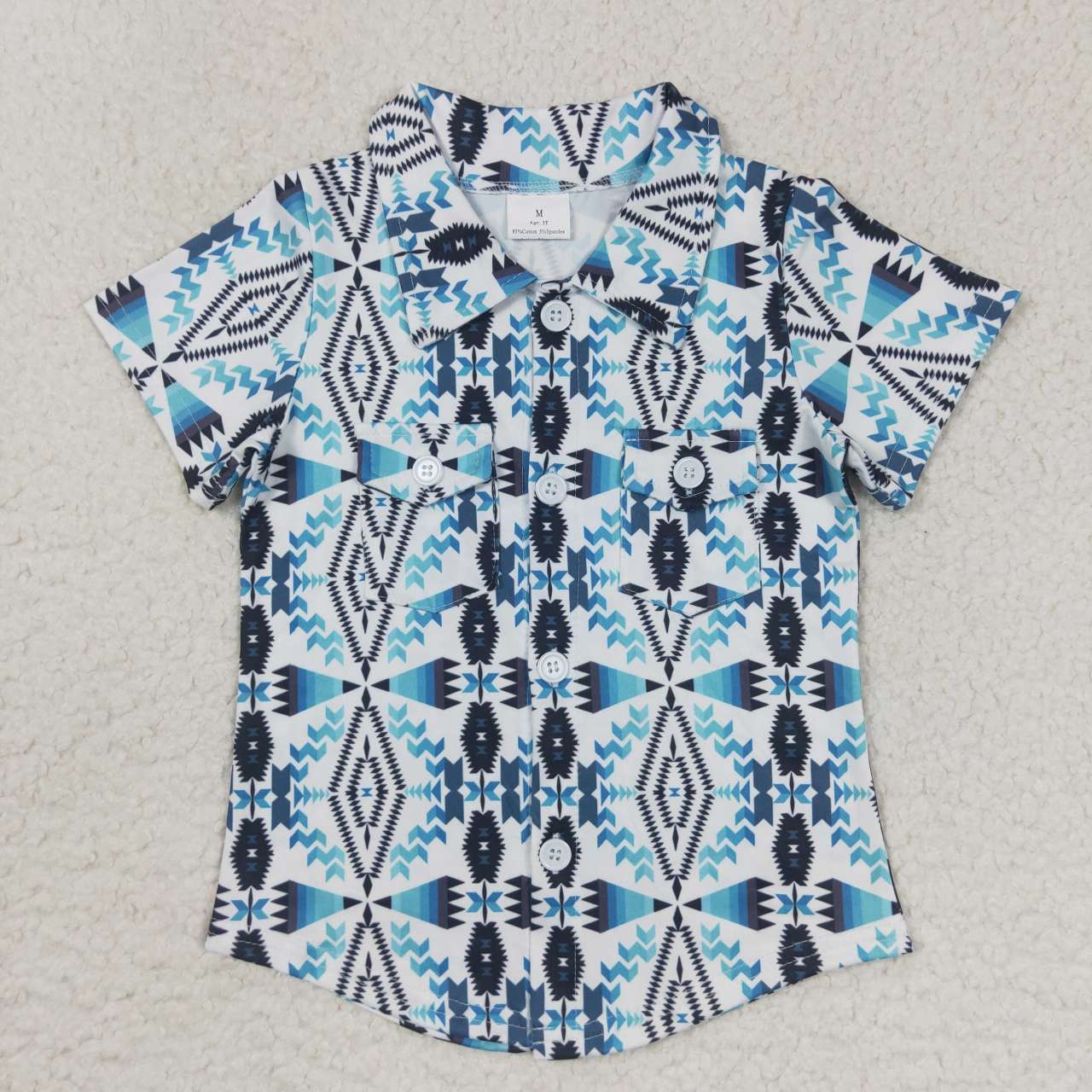 BT0316 Rhombus Fair Isle short sleeve western top button boy shirt 20231004 RTS