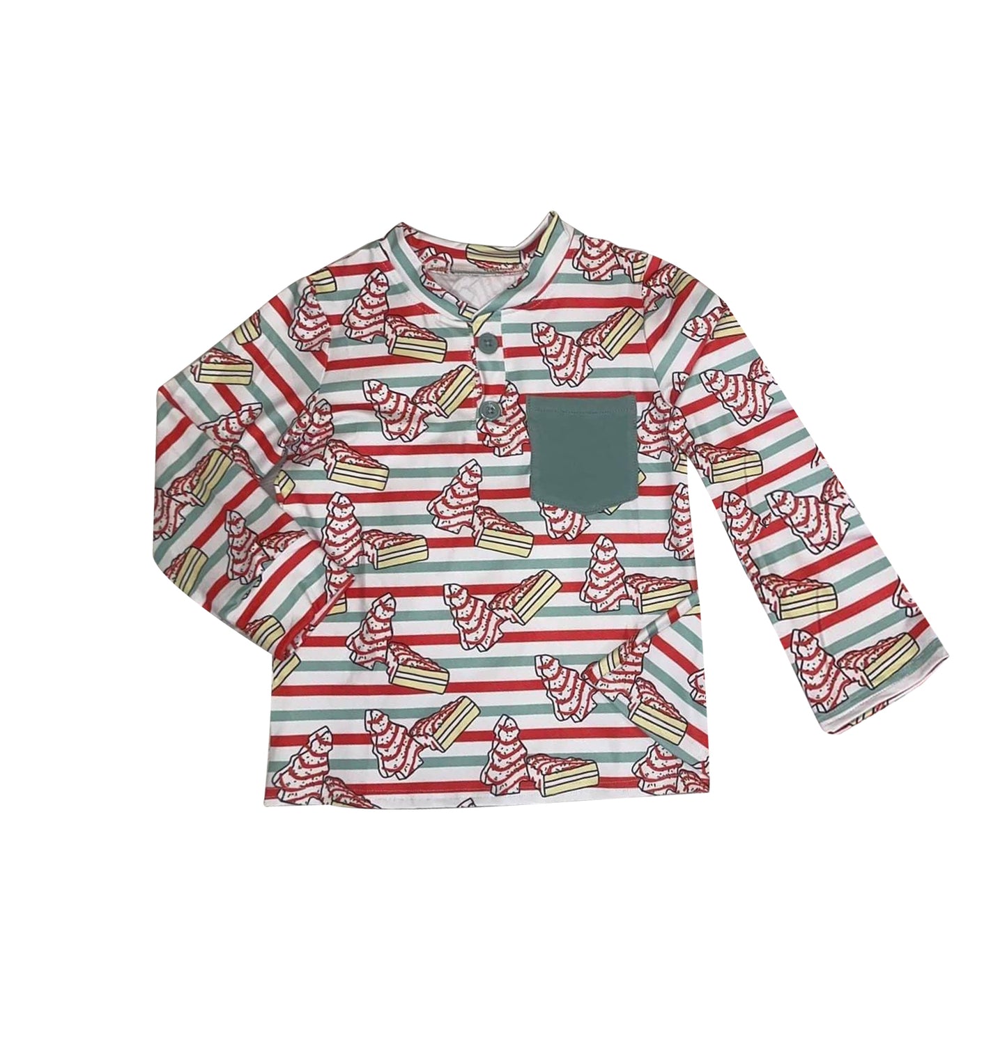 BT0325 RTS christmas cake food long sleeve girl button boy top 20231010