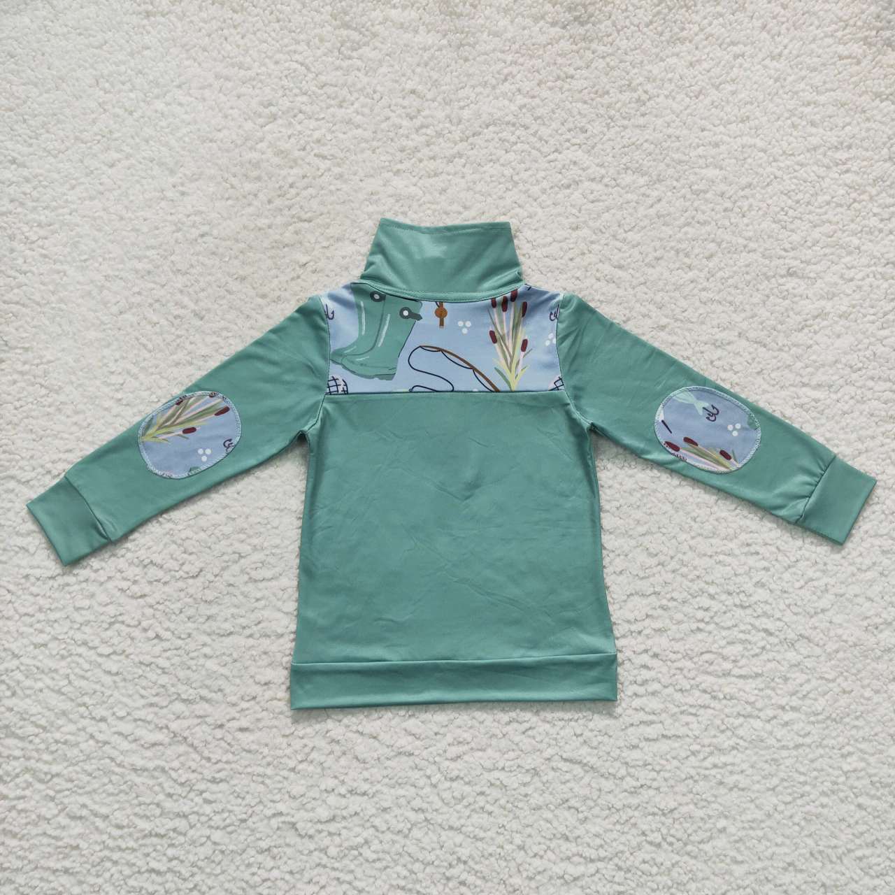 PROMOTION BT0335 RTS zipper western boots boy long sleeve green pullover top 202501 RTS