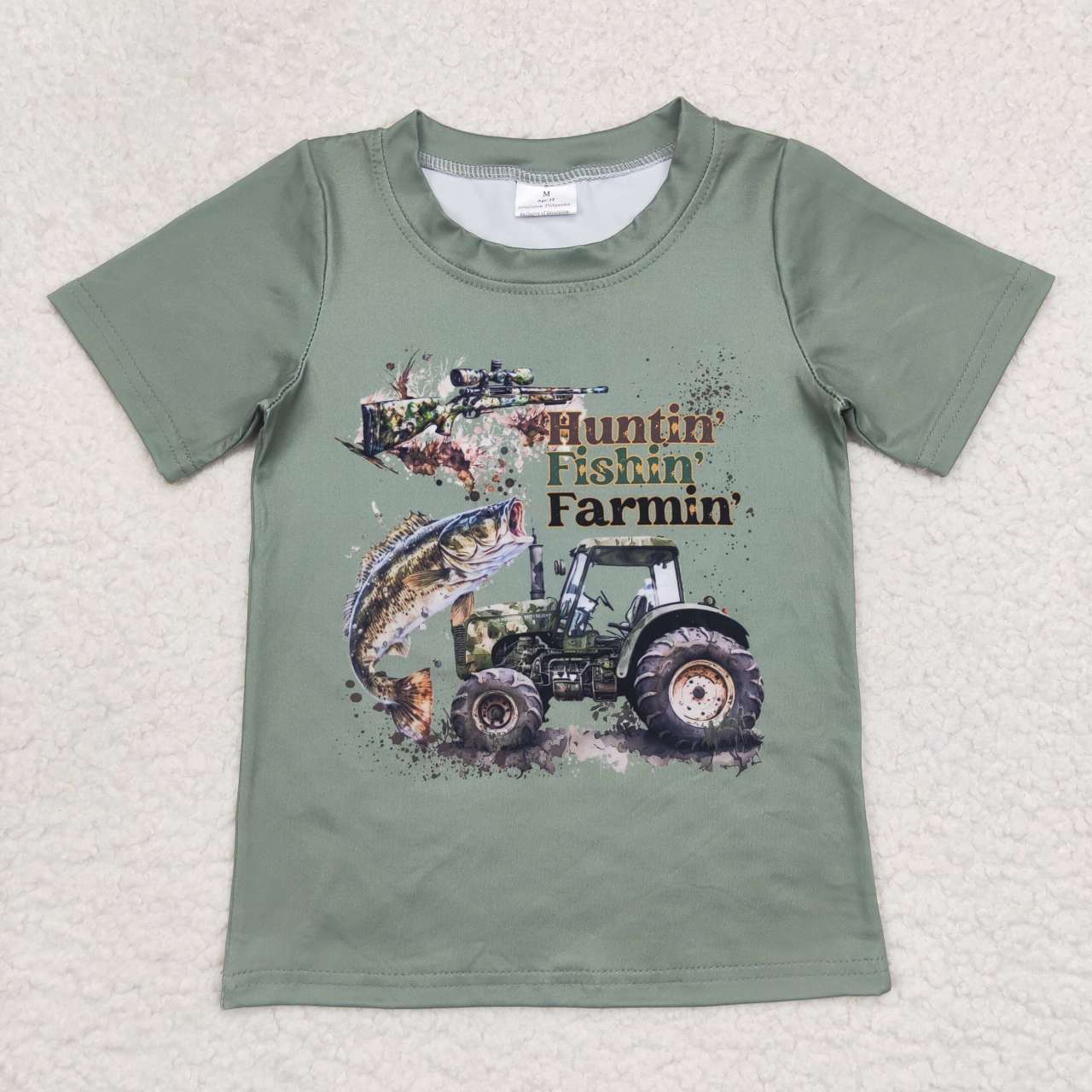 BT0344 farm fish hunt tractor western top tee girl boy t-shirt RTS 20231005