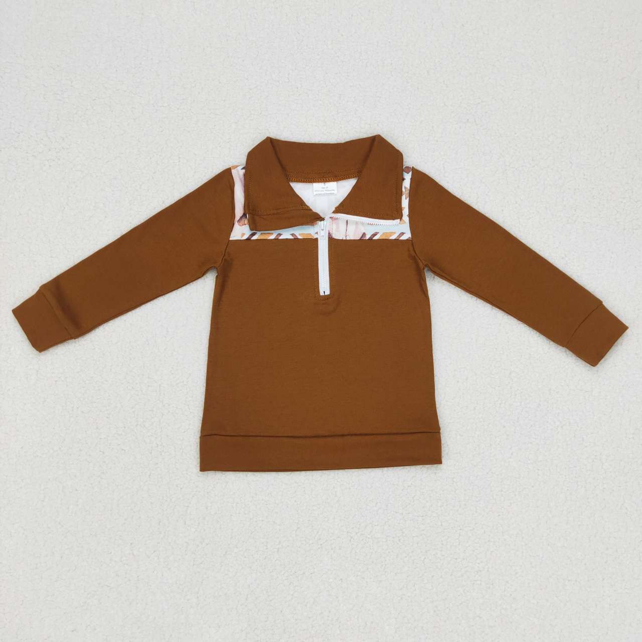 PROMOTION BT0348 Geometric cow western zip boy long sleeve coat pullover top 202501 RTS