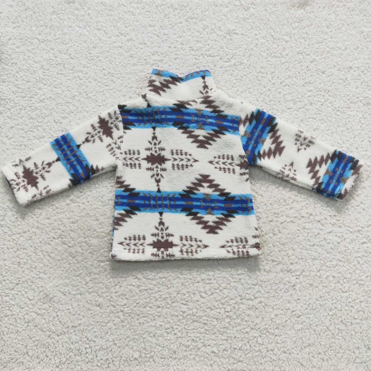 BT0354 Zipper plush style stand-up collar blue geometric soft comfortable winter coat 20230830