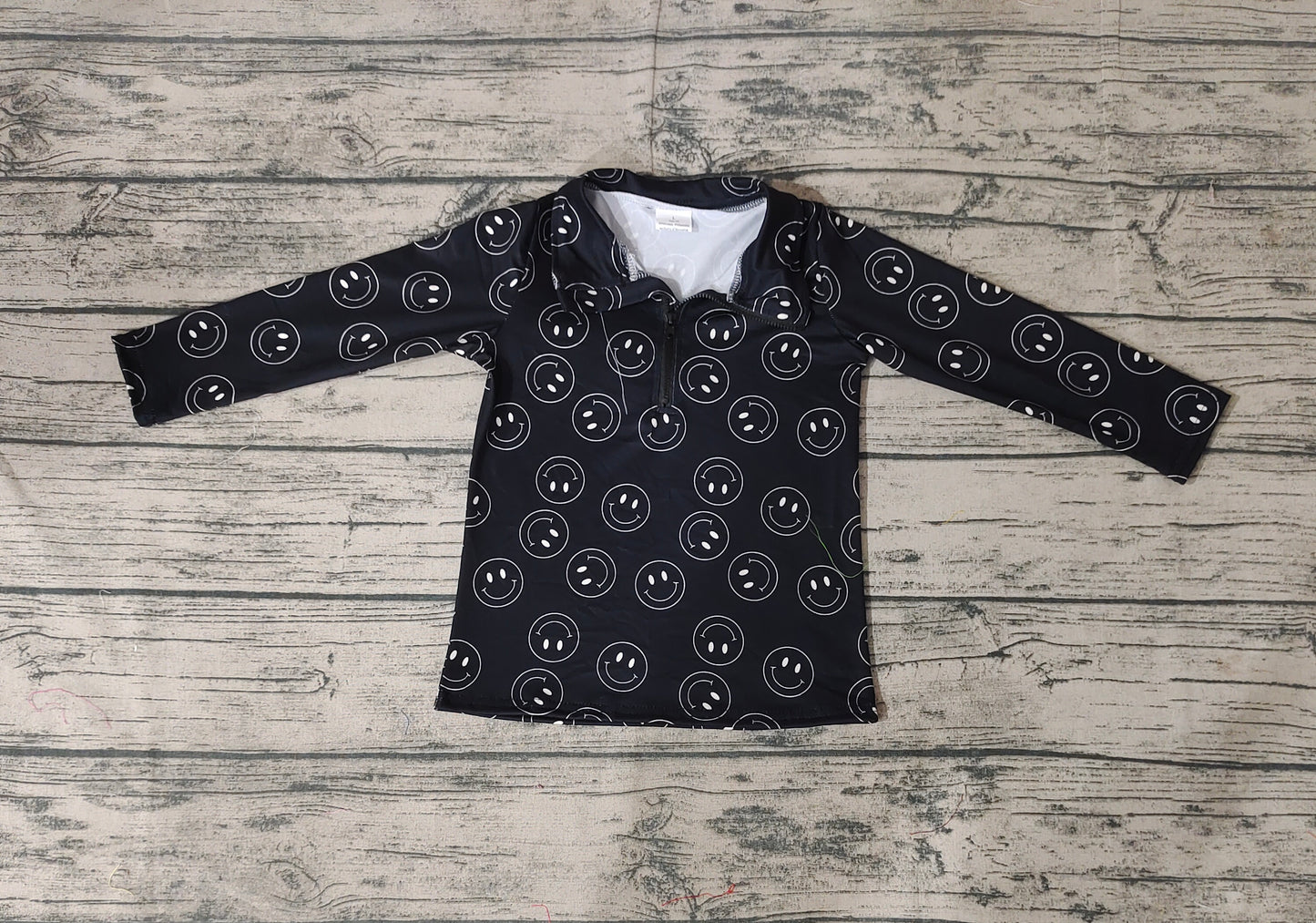 BT0398 long sleeve smile western black top button boy shirt RTS 20231007