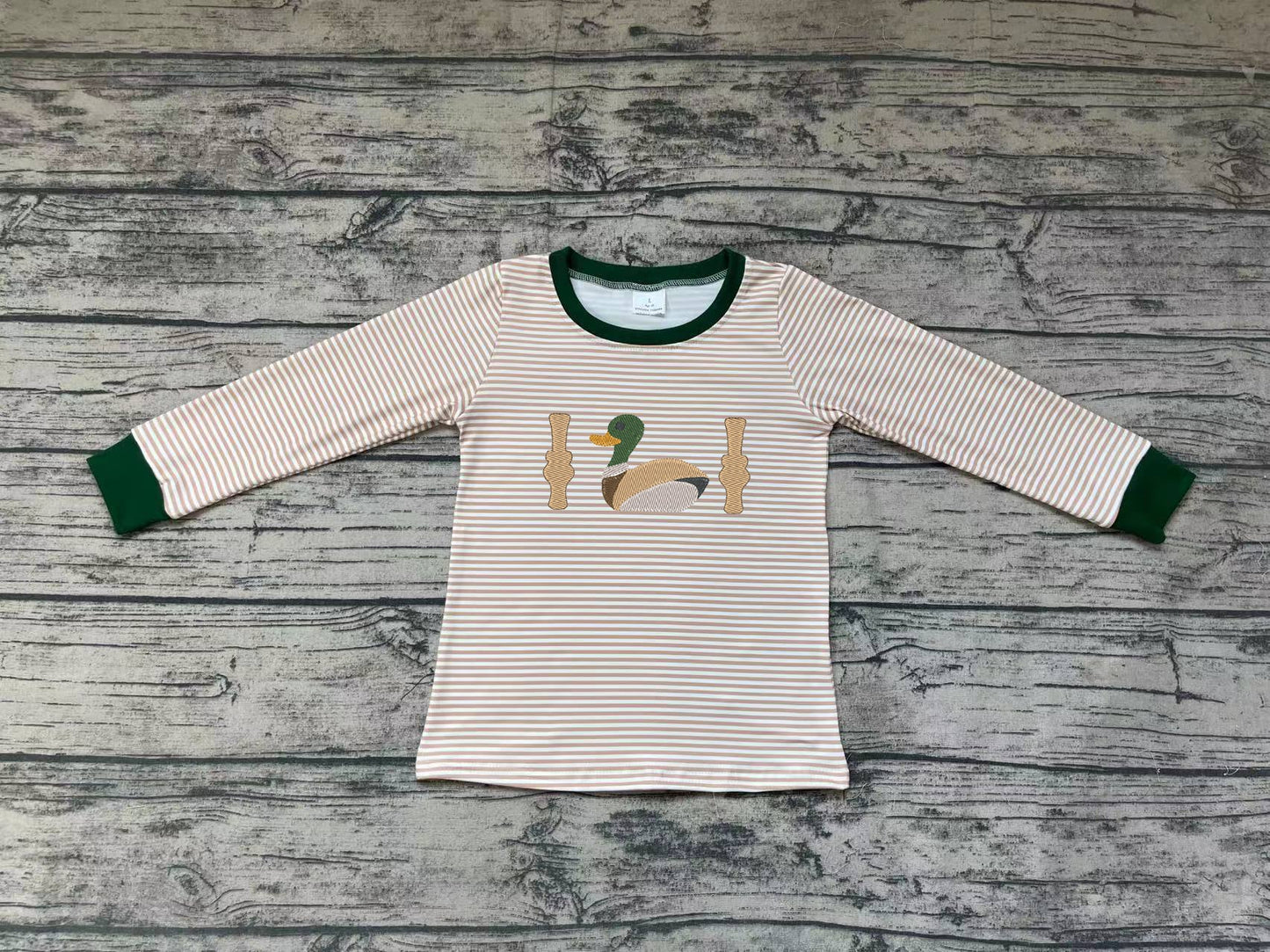 BT0402 long sleeve embroidery duck western blue stripe top button girl shirt 20231103