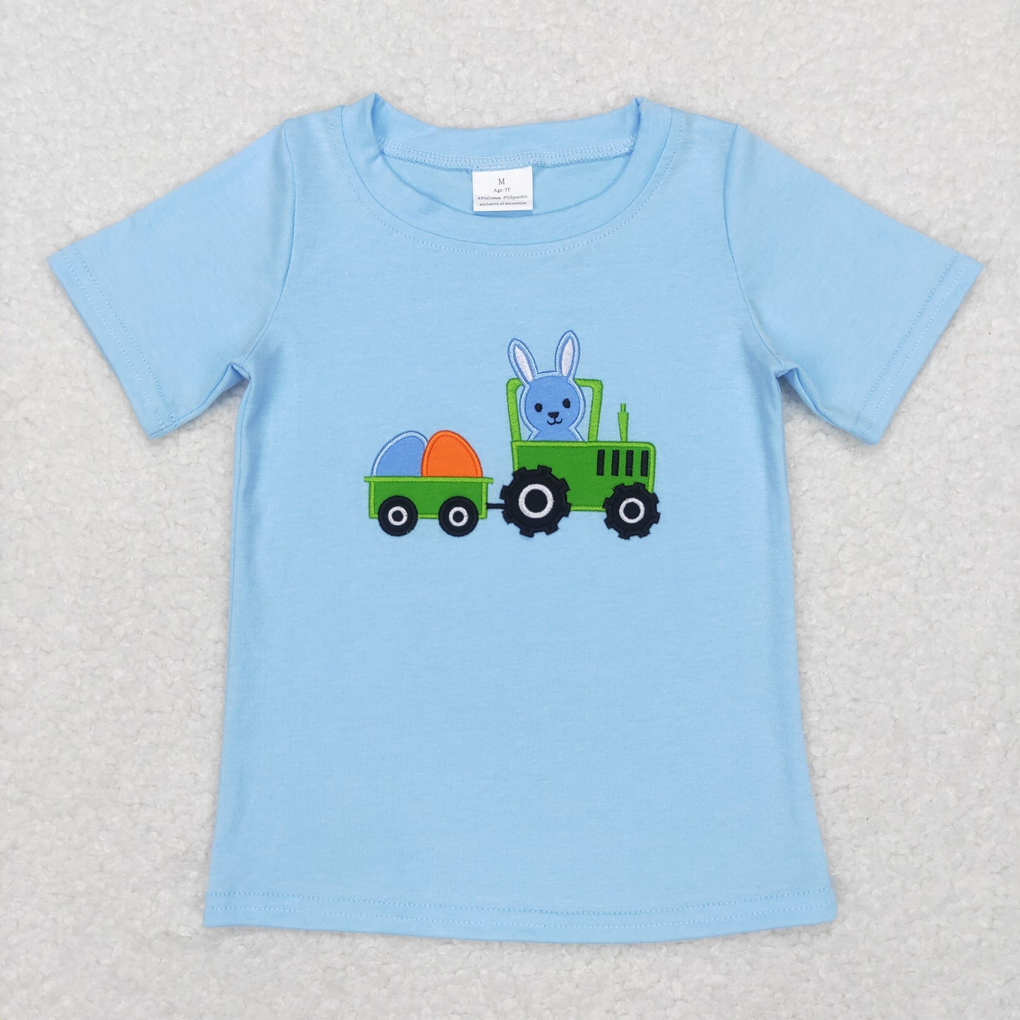 BT0426 bunny embroidery Easter egg top tee girl boy t-shirt 20231130
