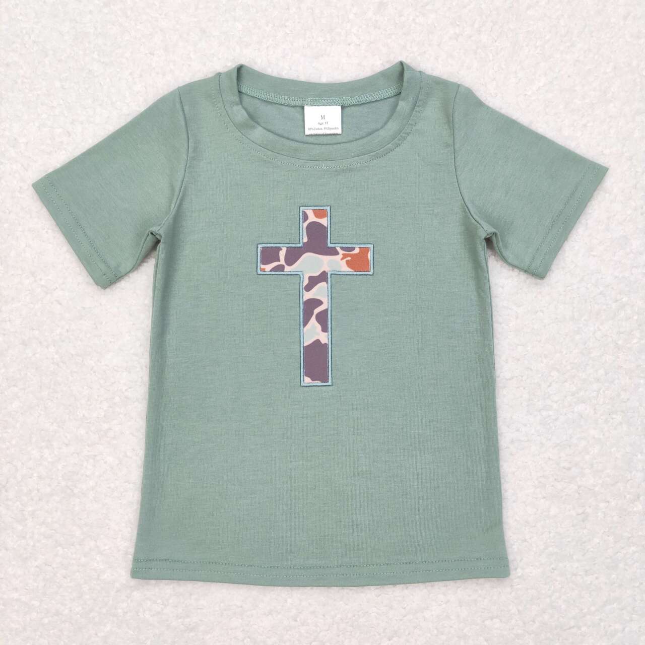 BT0443 Cross Easter embroidery green camo western top tee girl boy t-shirt RTS 20231121