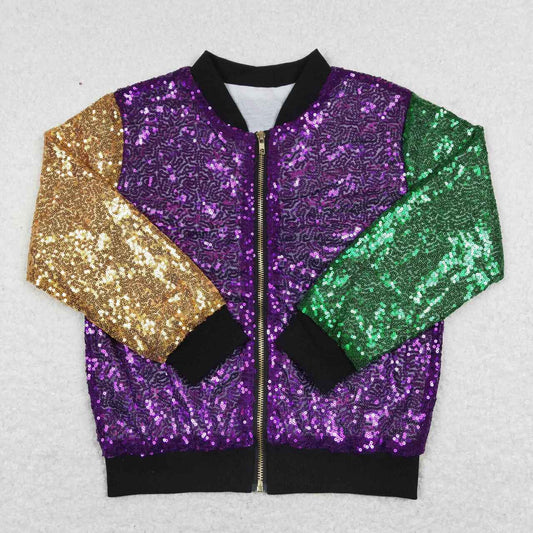BT0451 western Sequin Mardi Gras Jacket golden purple green girl boy coat RTS 202401