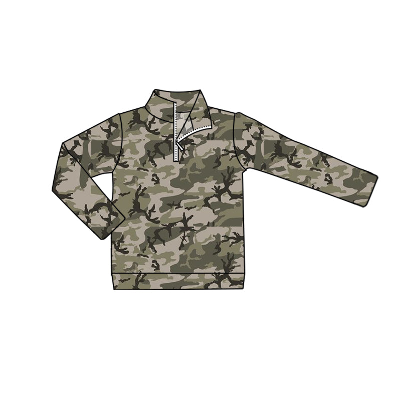 BT0719 preorder camo zipper western shorts boy shirts top 202405