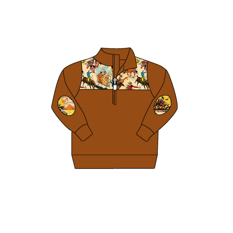 BT0736 western horse long sleeve zipper pullover shirt 202405 preorder sibling