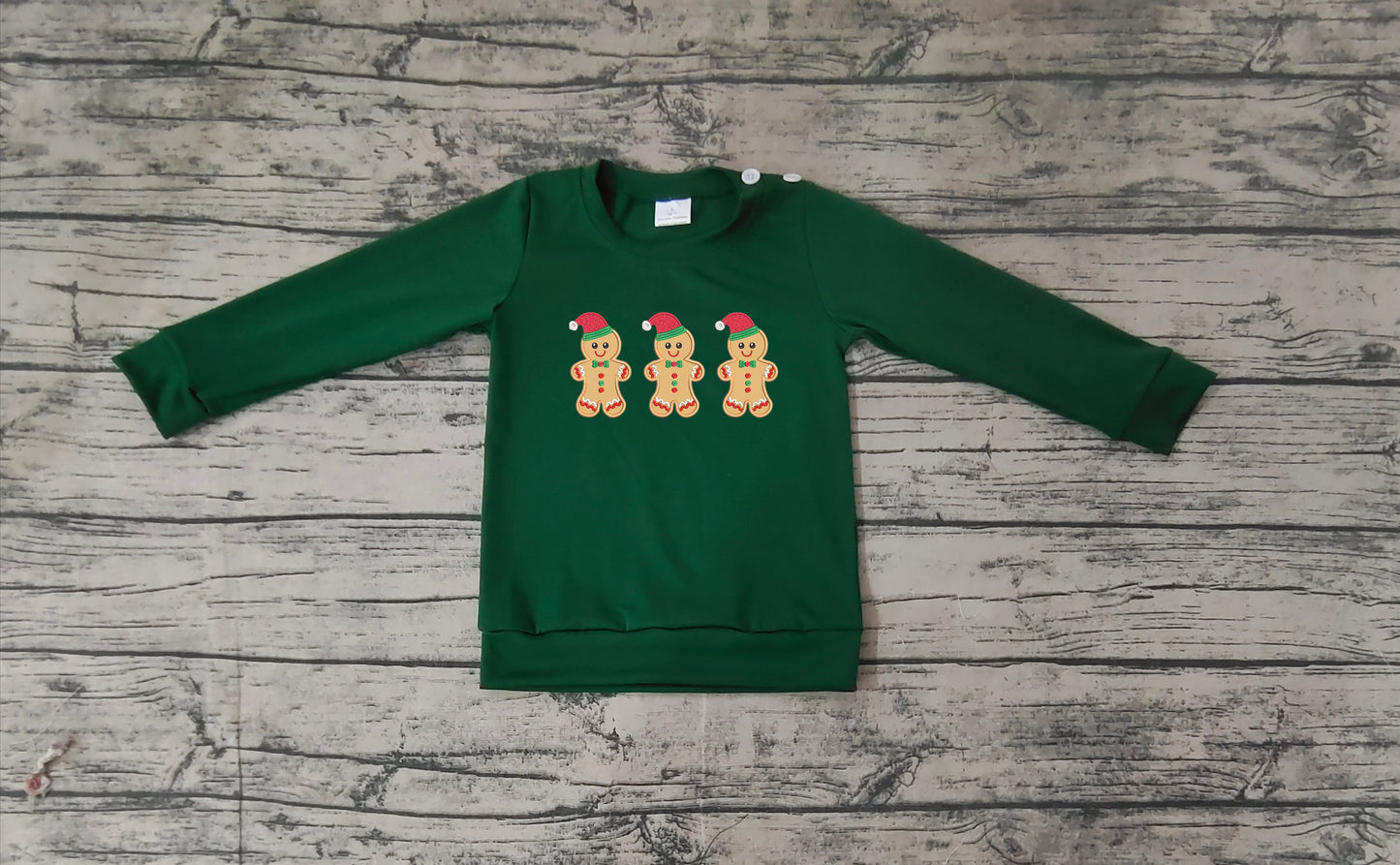 BT0817 Christmas gingerbread embroidery boys top sibling preorder