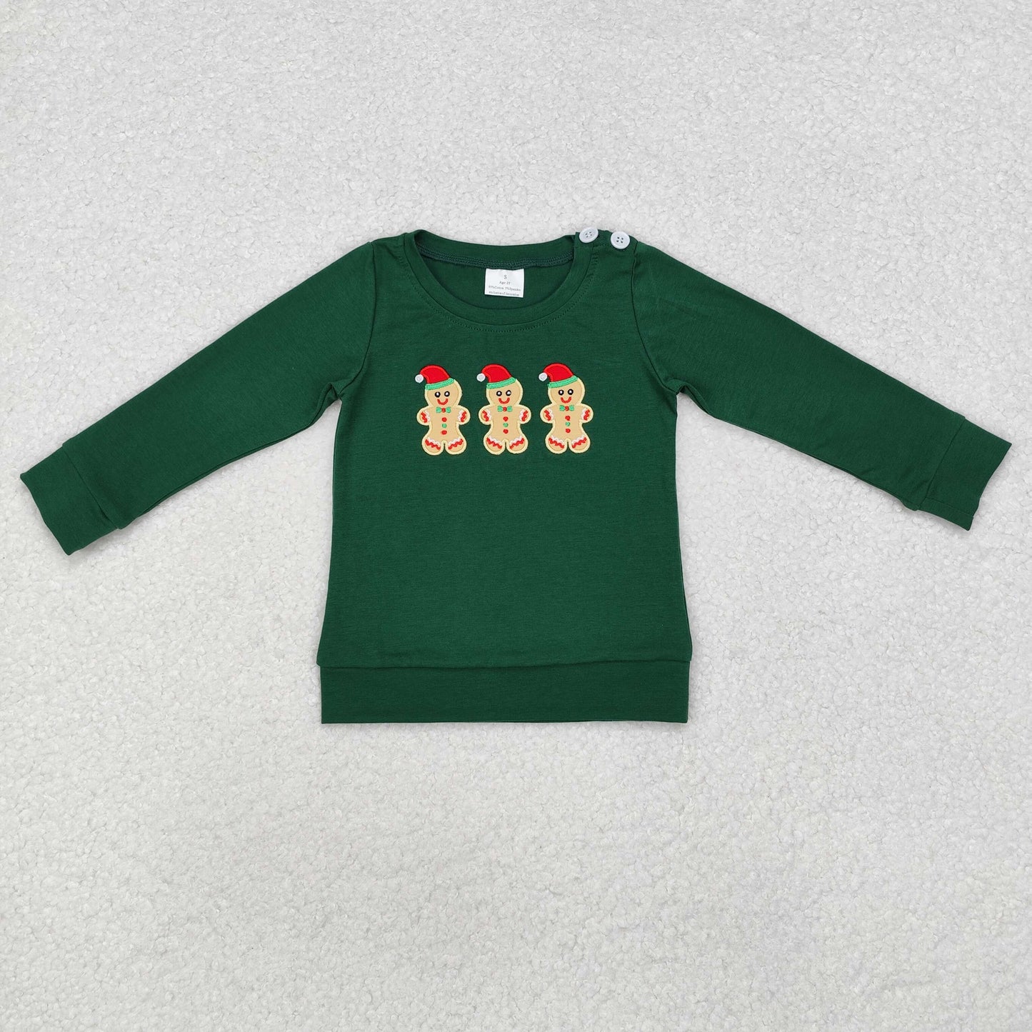 BT0817 Christmas gingerbread embroidery boys top sibling preorder
