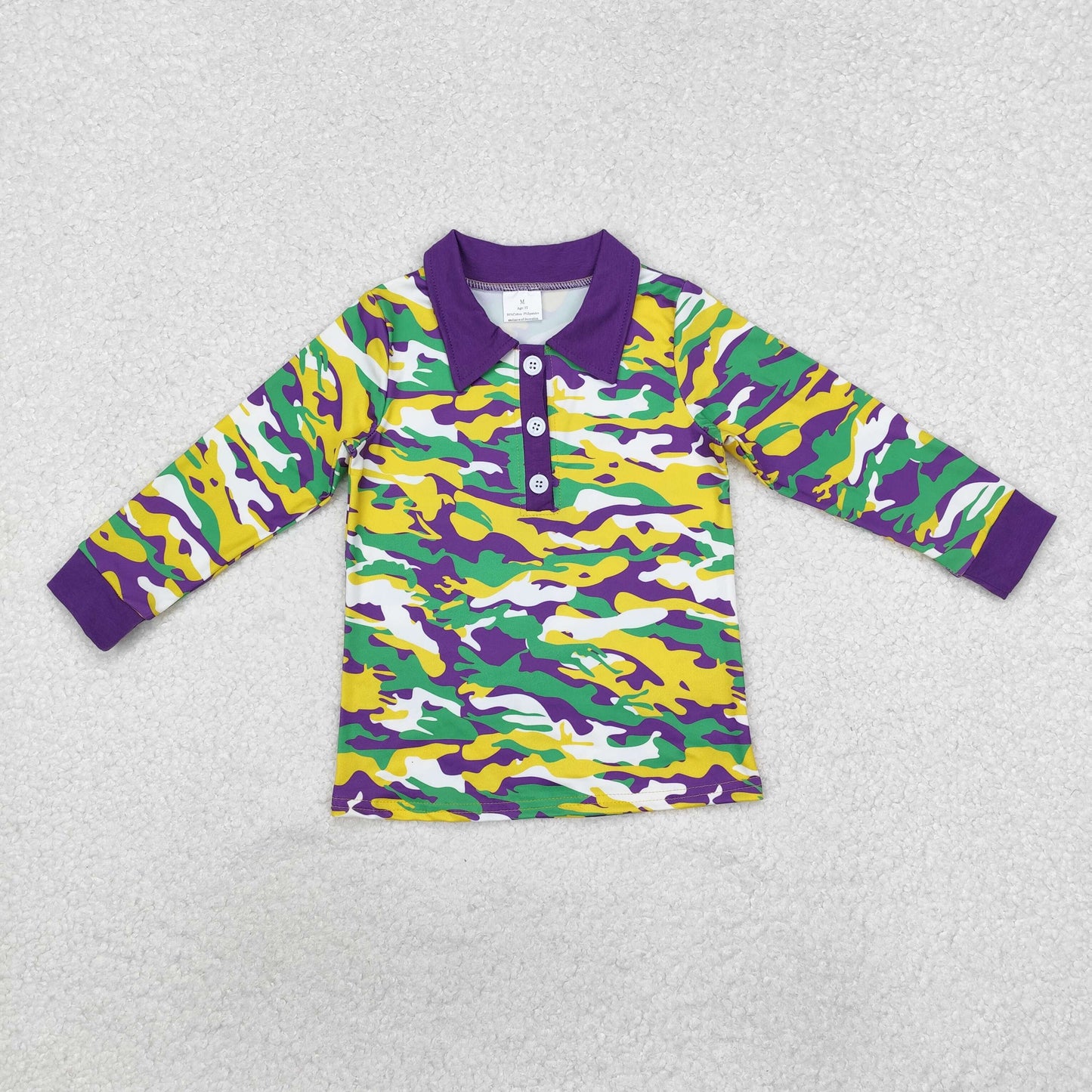 BT1029 Mardi Gras buttons purple long sleeve girl top tee 202412 RTS
