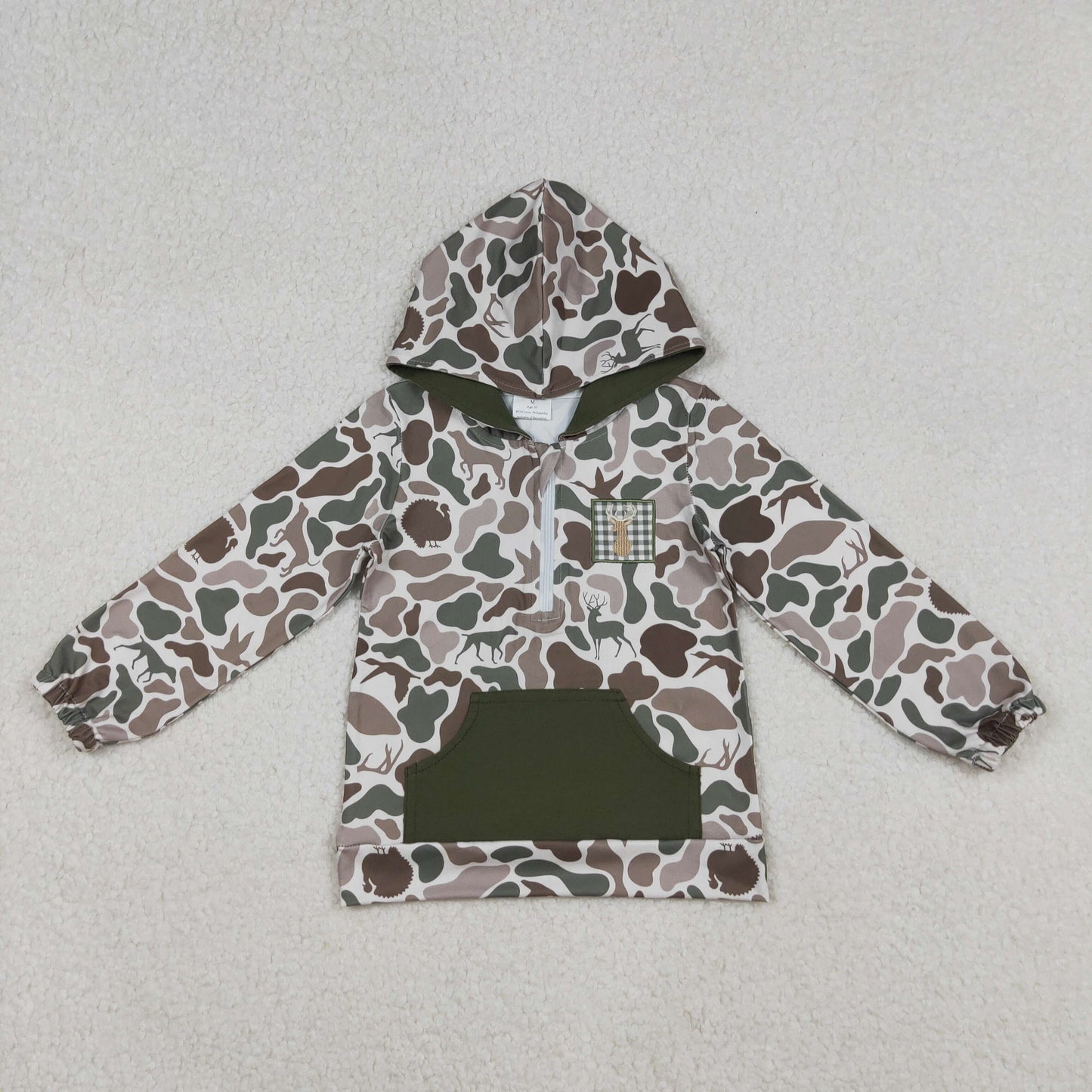 BT1304 embroidery deer long sleeve boy hoodie top coat camo pullover 202509 RTS