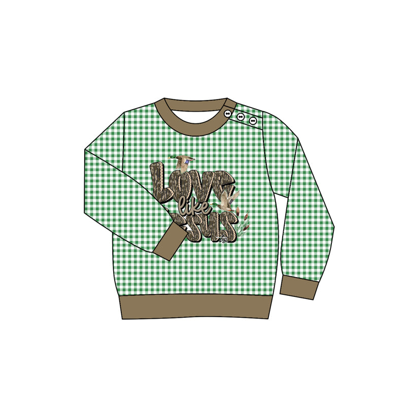 BT1320 LOVE LIKE DUCK CAMO Green plaid long sleeve boy top coat pullover 202508 preorder