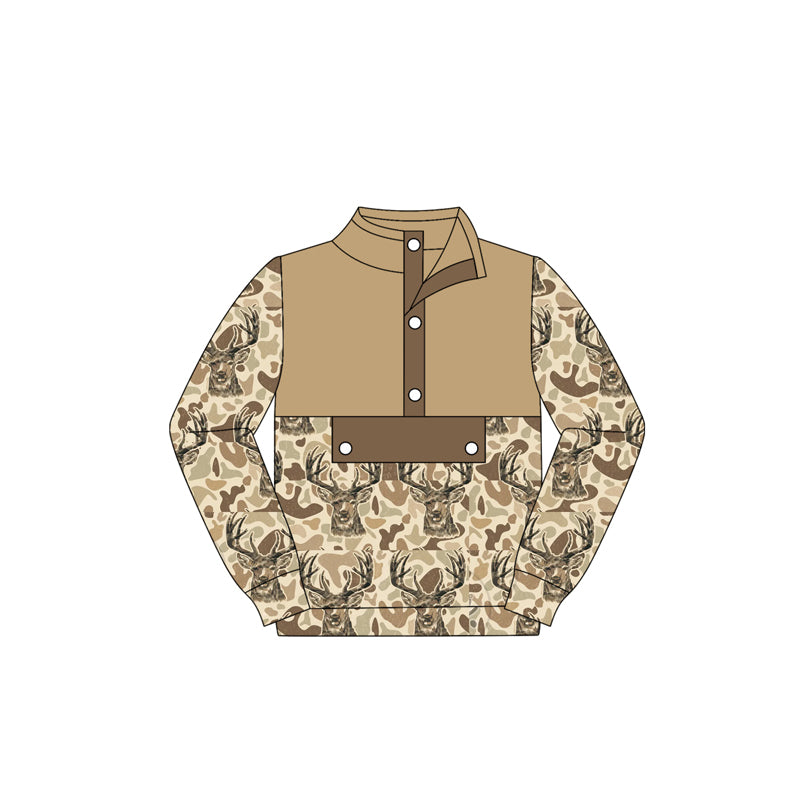 BT1338 Hoodie camo buttons deer western boy top 202508 preorder