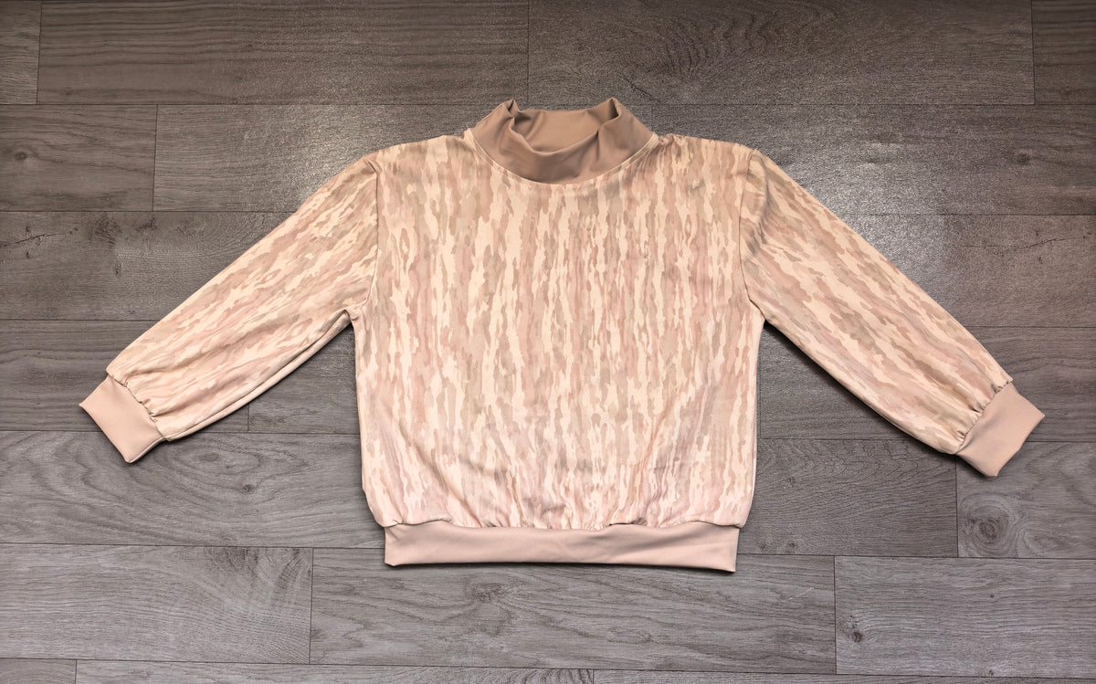 Sample-Real Pics BT1918 Baby Boy Clothes Neutral Camo Allover Print Long Sleeve Mock Neck Sweatshirt