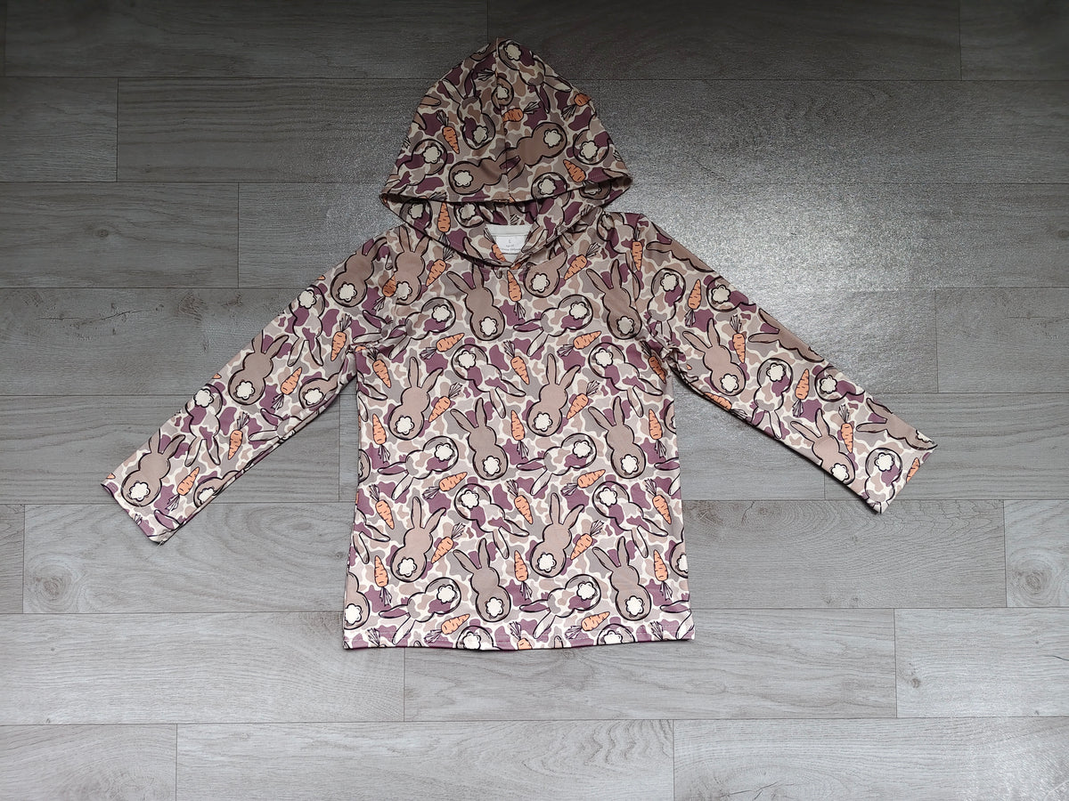Sample-Real Pics BT1965 Baby Girl Clothes Bunny & Carrot Camo Print Long Sleeve Hooded Top