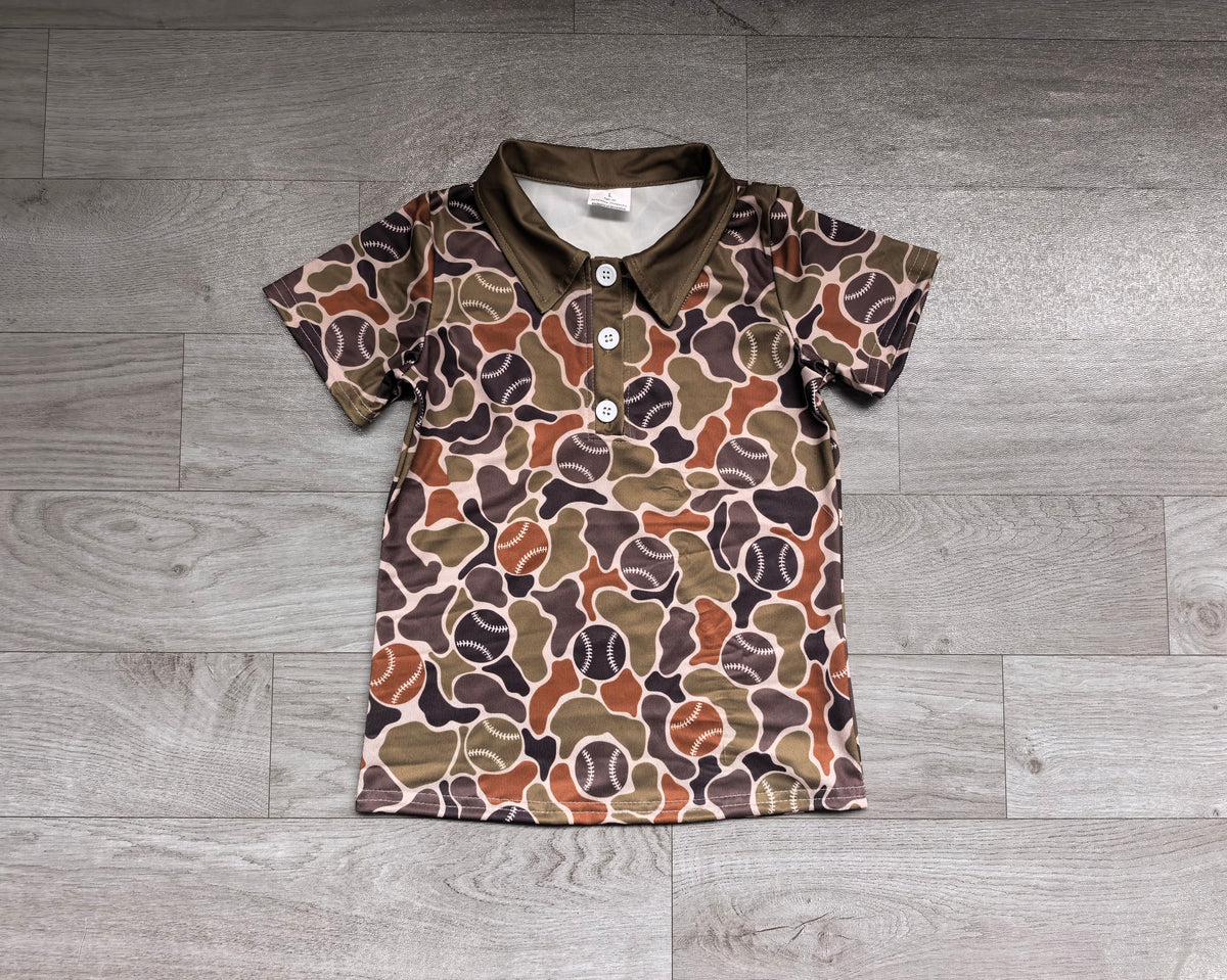 Sample-Real Pics BT1984 Baby Boy Clothes Baseball Camo Print Short Sleeve Polo Shirt