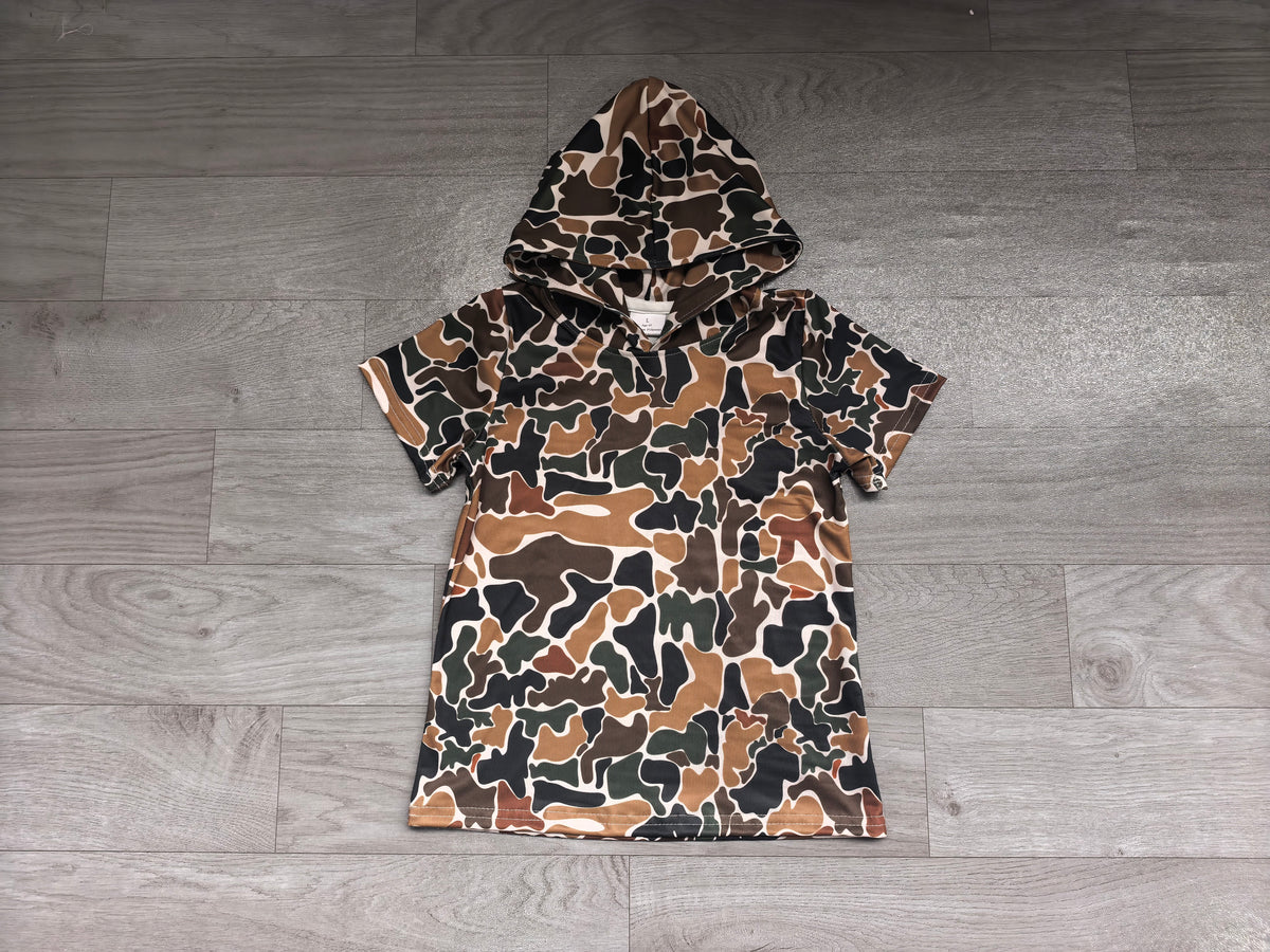 Sample-Real Pics BT1991 Baby Boy Clothes Hunting Camo Print Short Sleeve Hooded Tee