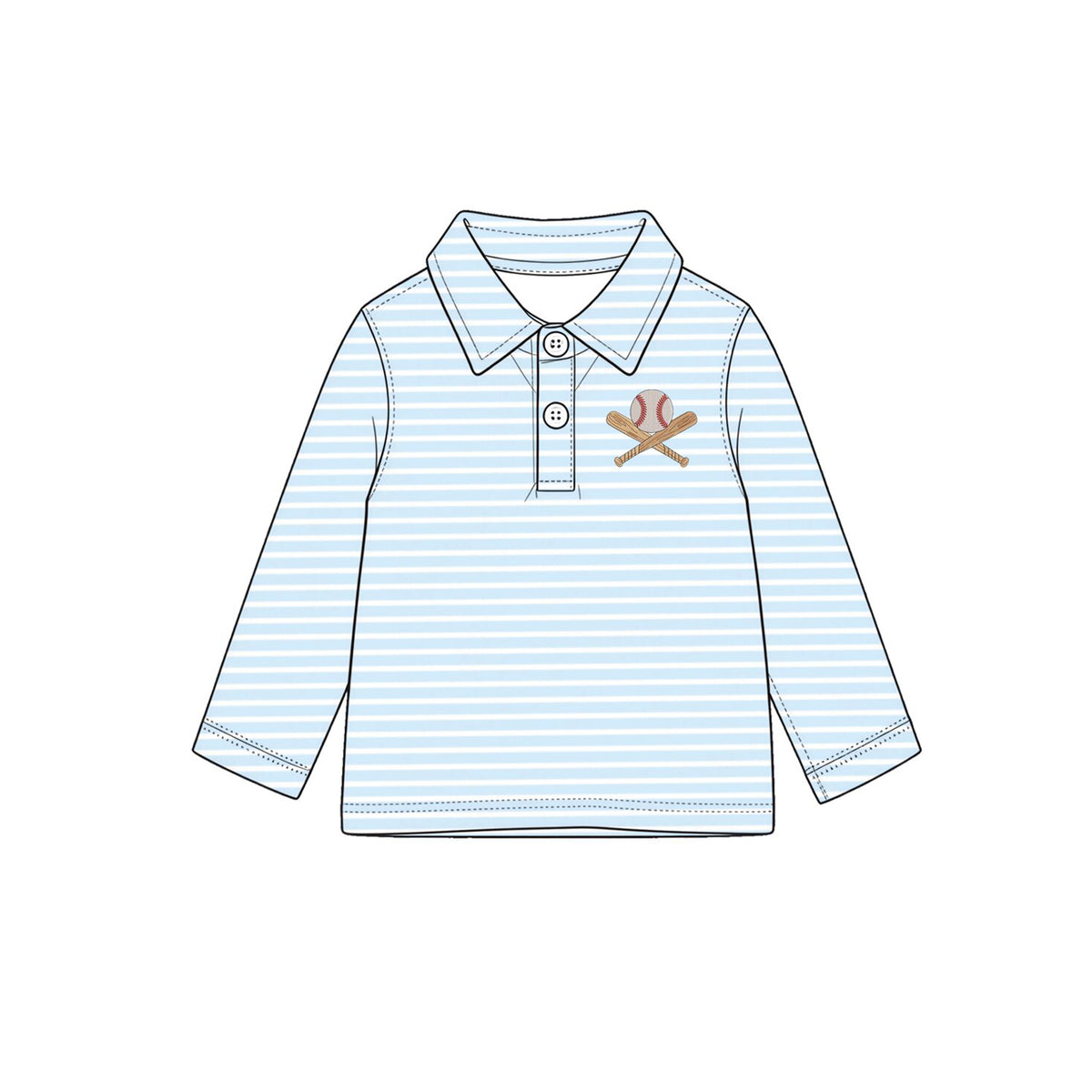 Preorder (moq 5) BT1999 Baby Boy Clothes Light Blue Striped Baseball Embroidery Long Sleeve Polo Shirt