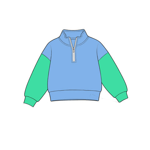 Preorder (moq 5) BT2001 Baby Boy Clothes Color Block Solid Print Long Sleeve Half Zip Sweatshirt