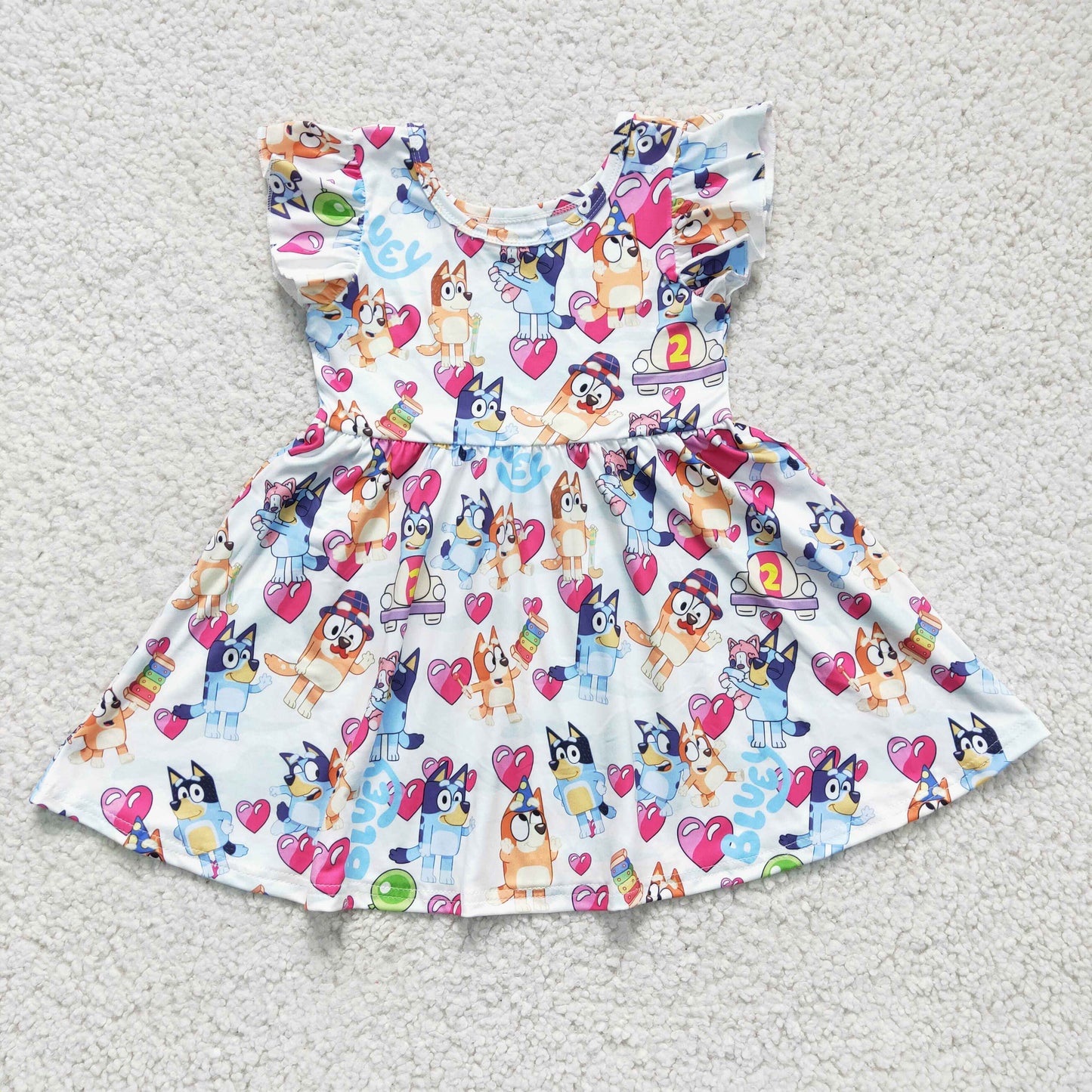 C10-02 cartoon dog love puffy short sleeve girl dress RTS