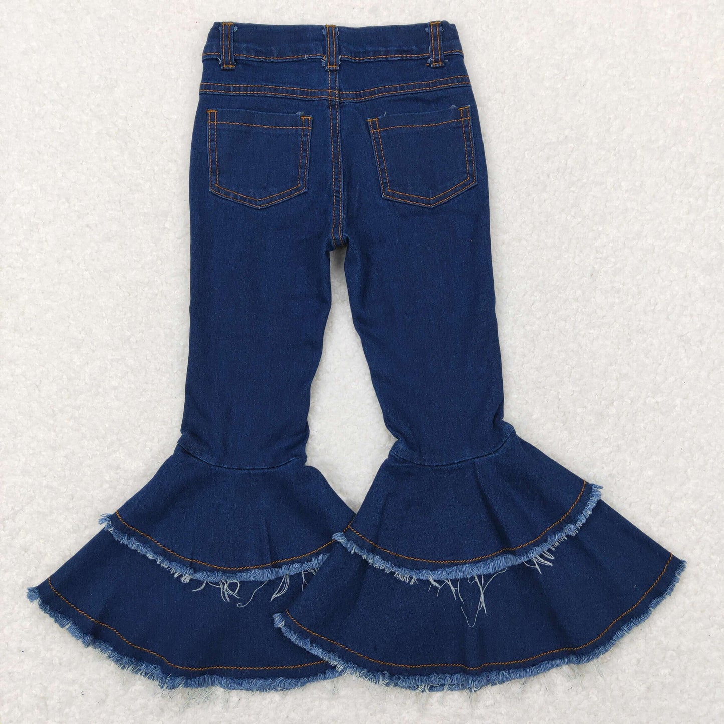 C12-9 Girls double ruffle blue tassels denim pant 202412 RTS