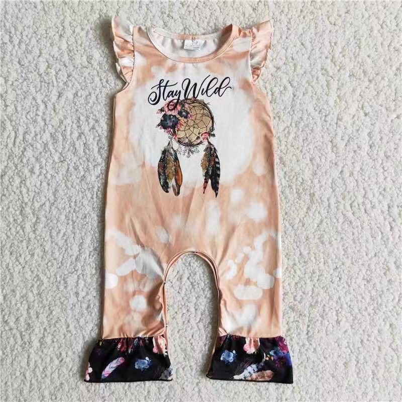 promotion RTS D3-17 Letter Stay Wild fly sleeve bell bottom romper