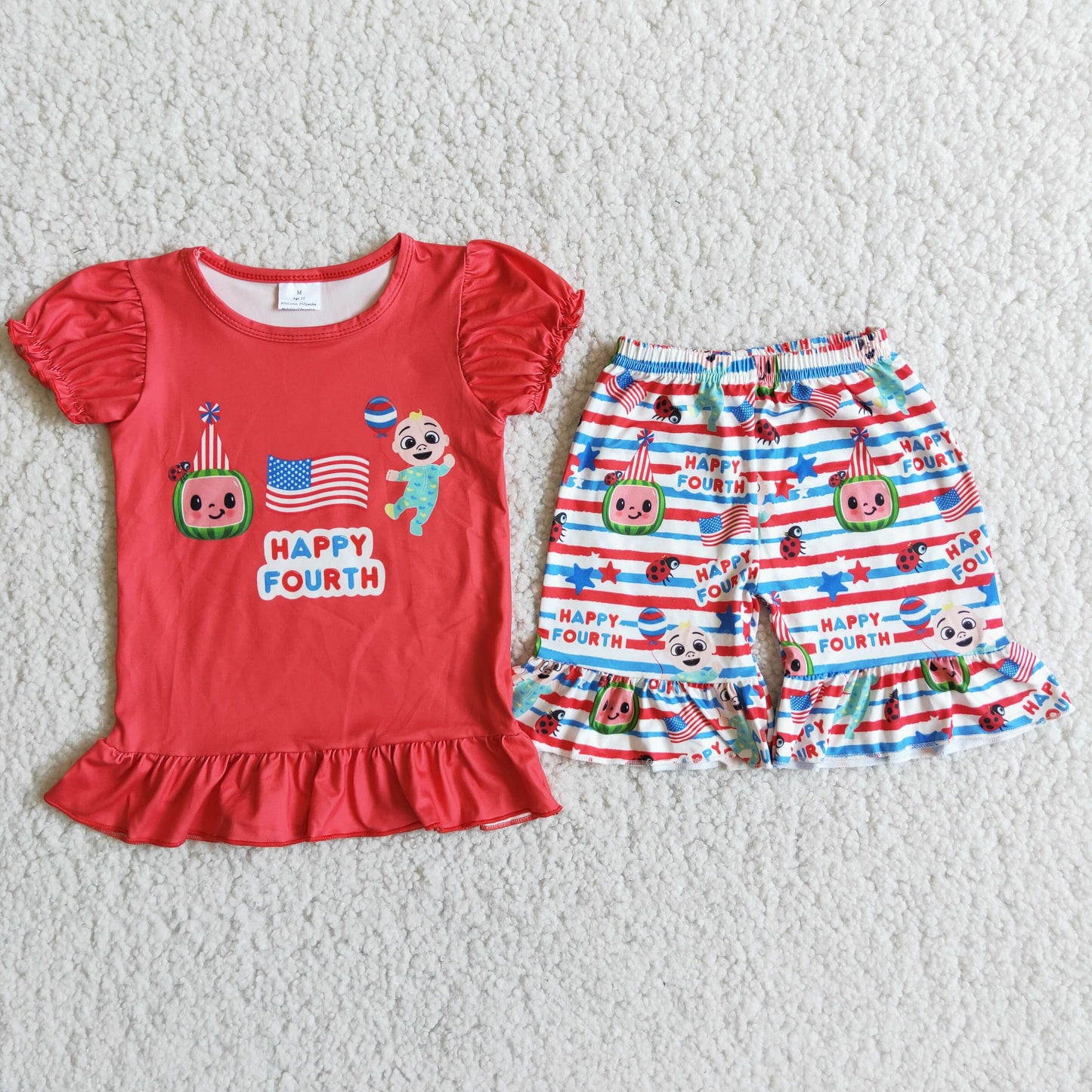 promotion RTS D8-13 4th July USA happy red coco flag star shorts girl outfit