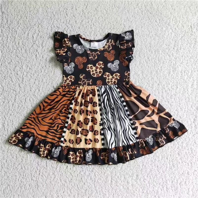 D8-30 black mouse leopard cartoon patchwork puffy short sleeve girl dress RTS 20230511 RTS