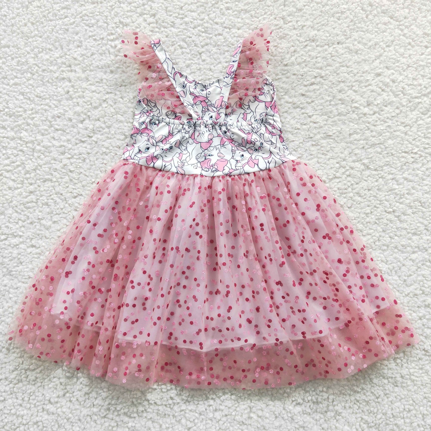 GSD0360 tulle puffy short sleeve pink cartoon cat girl dress 20230505 RTS
