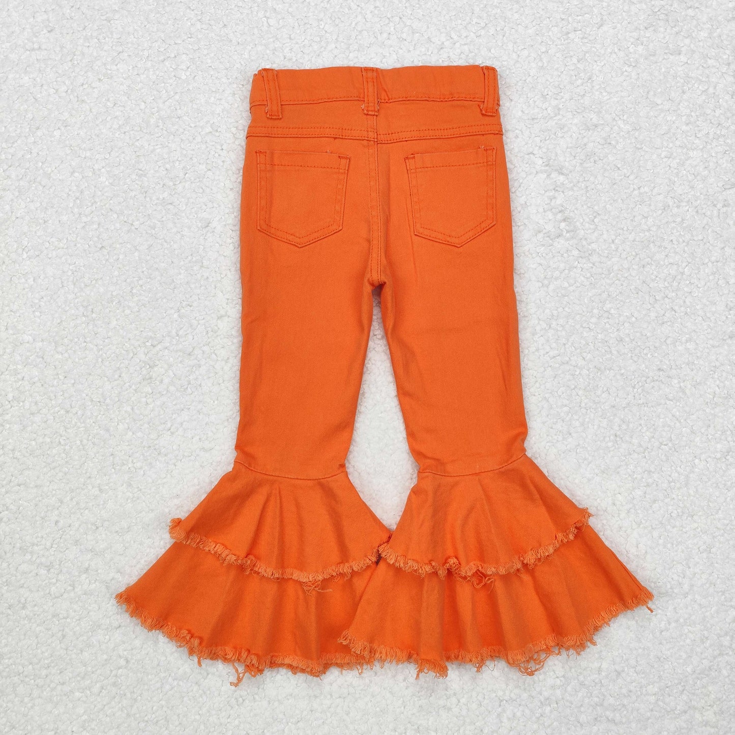 E1-11 orange bleached double ruffles button jeans denim pant RTS 202411