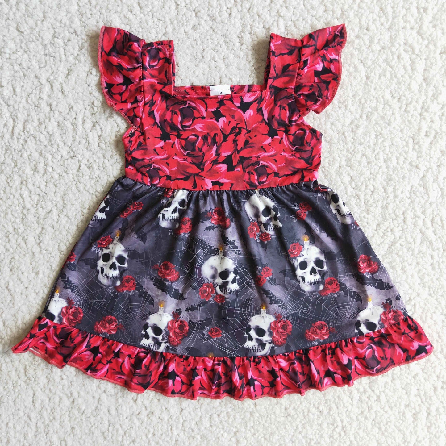 promotion RTS E1-13 halloween dots short sleeve white head friend cartoon skull goast girl dress RTS