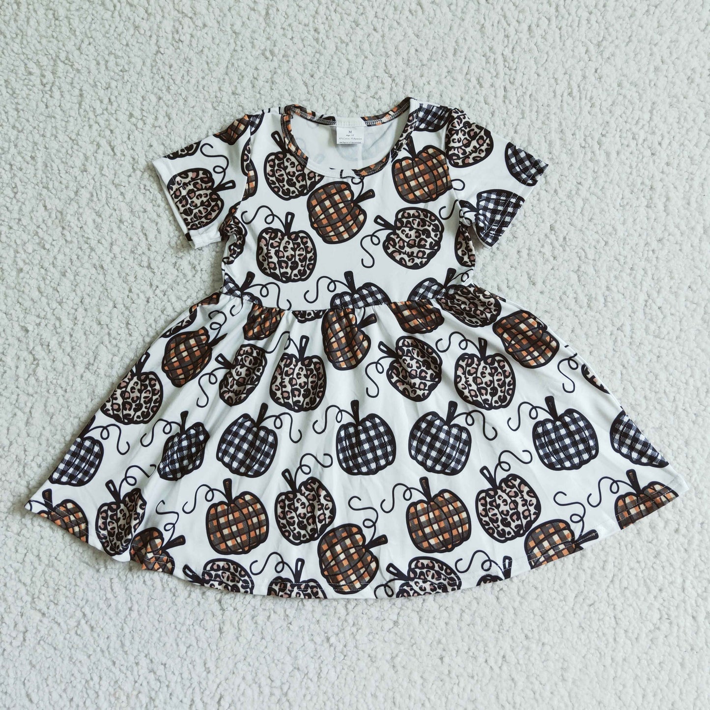 E4-30 Brown white pumpkin leopard print short sleeve girl dress RTS 202407 Sibling
