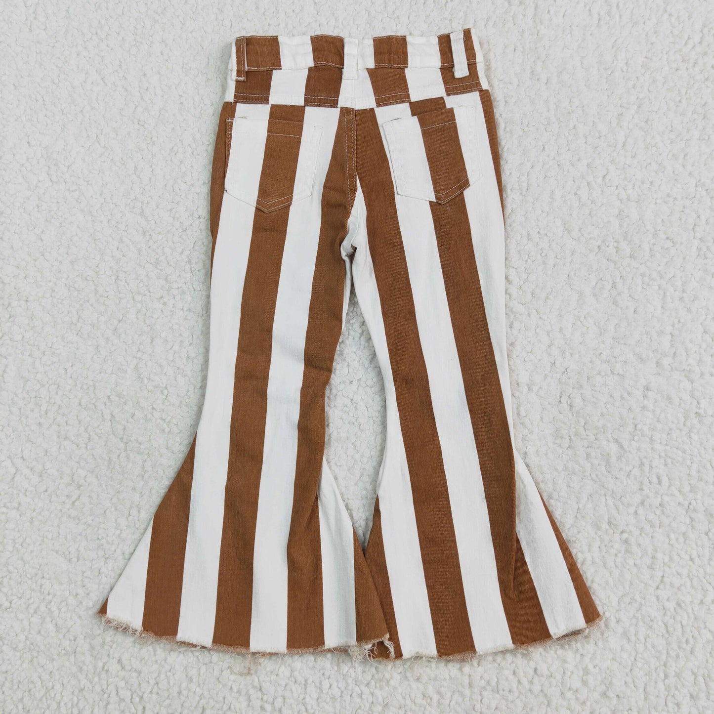 E5-24 white and brown stripe bell bottom girl jeans denim pants 202505 RTS
