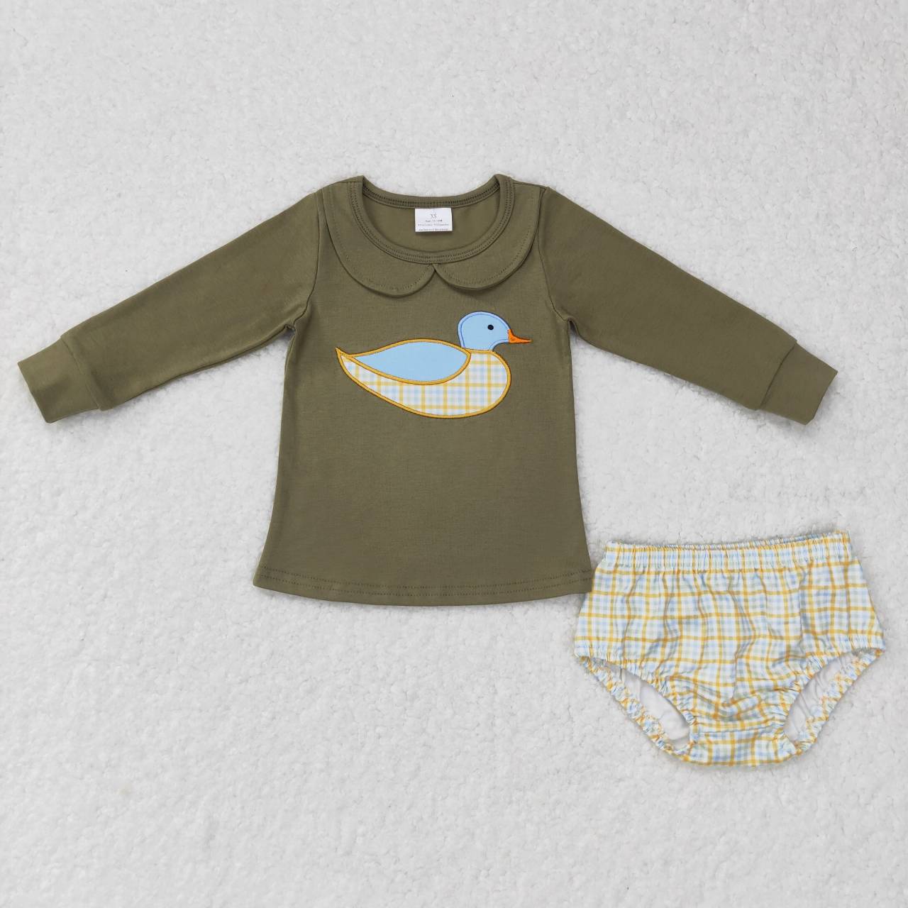 BLP0335 green duck long sleeve boy green embrodiery outfit 20231012 RTS