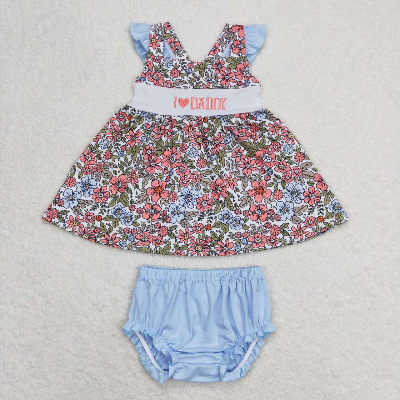 GBO0294 embroidery love daddy bow girl shorts girl bummies outfit 202404