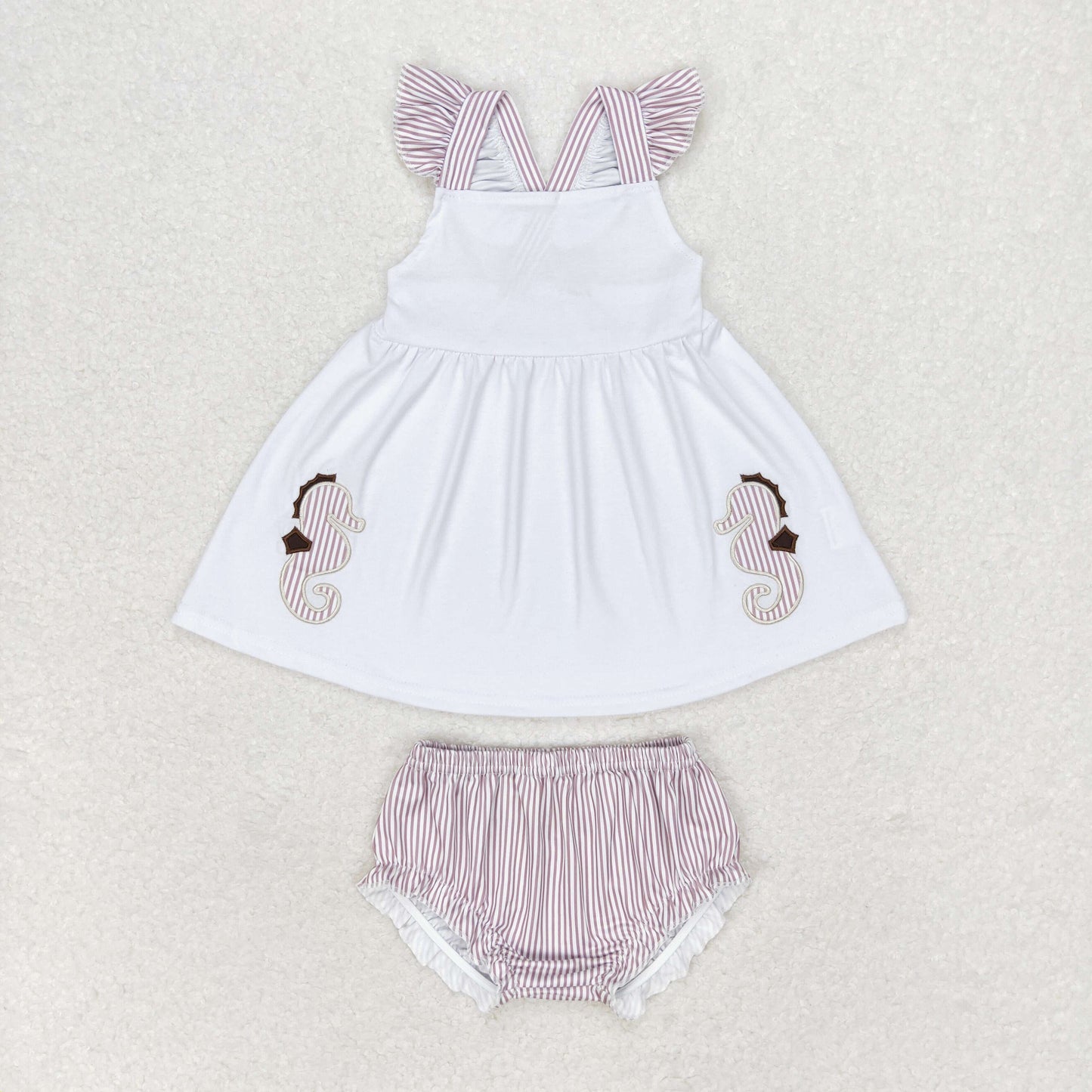 GBO0350 Embroidery sea horse bummies girl outfit 202405 RTS sibling