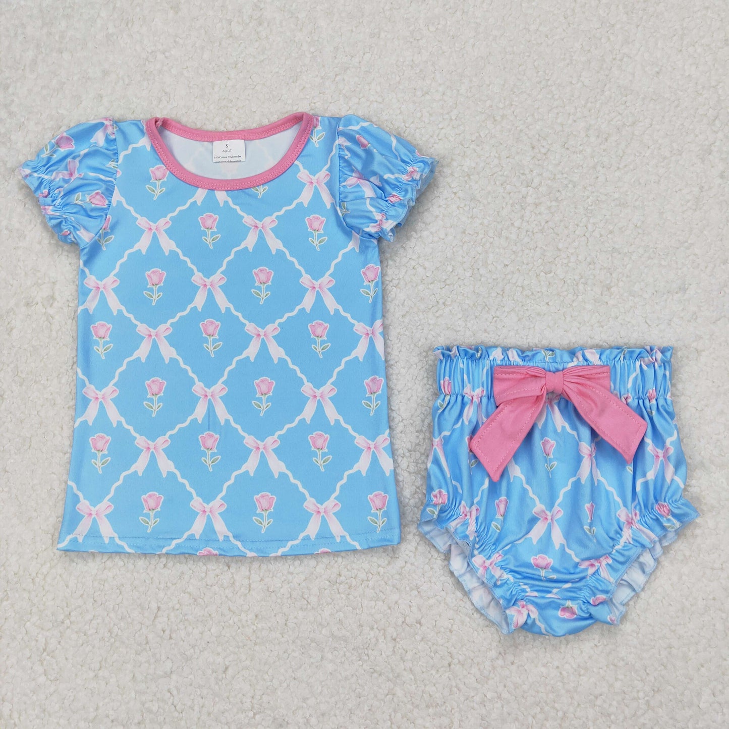 GBO0461 flowers bow summer girl bummies outfit 202503 RTS