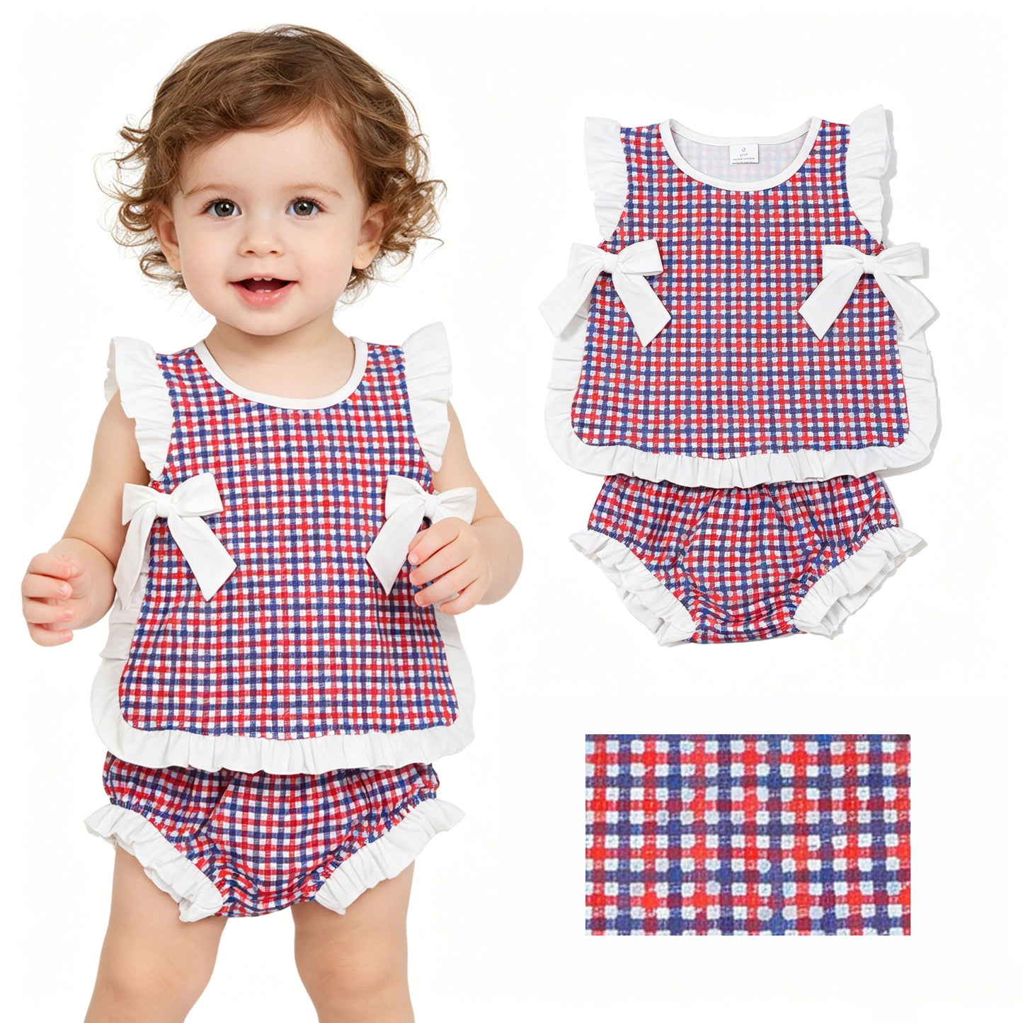 GBO0527 checkerboard bow 4th July girl Bummie 202605 RTS