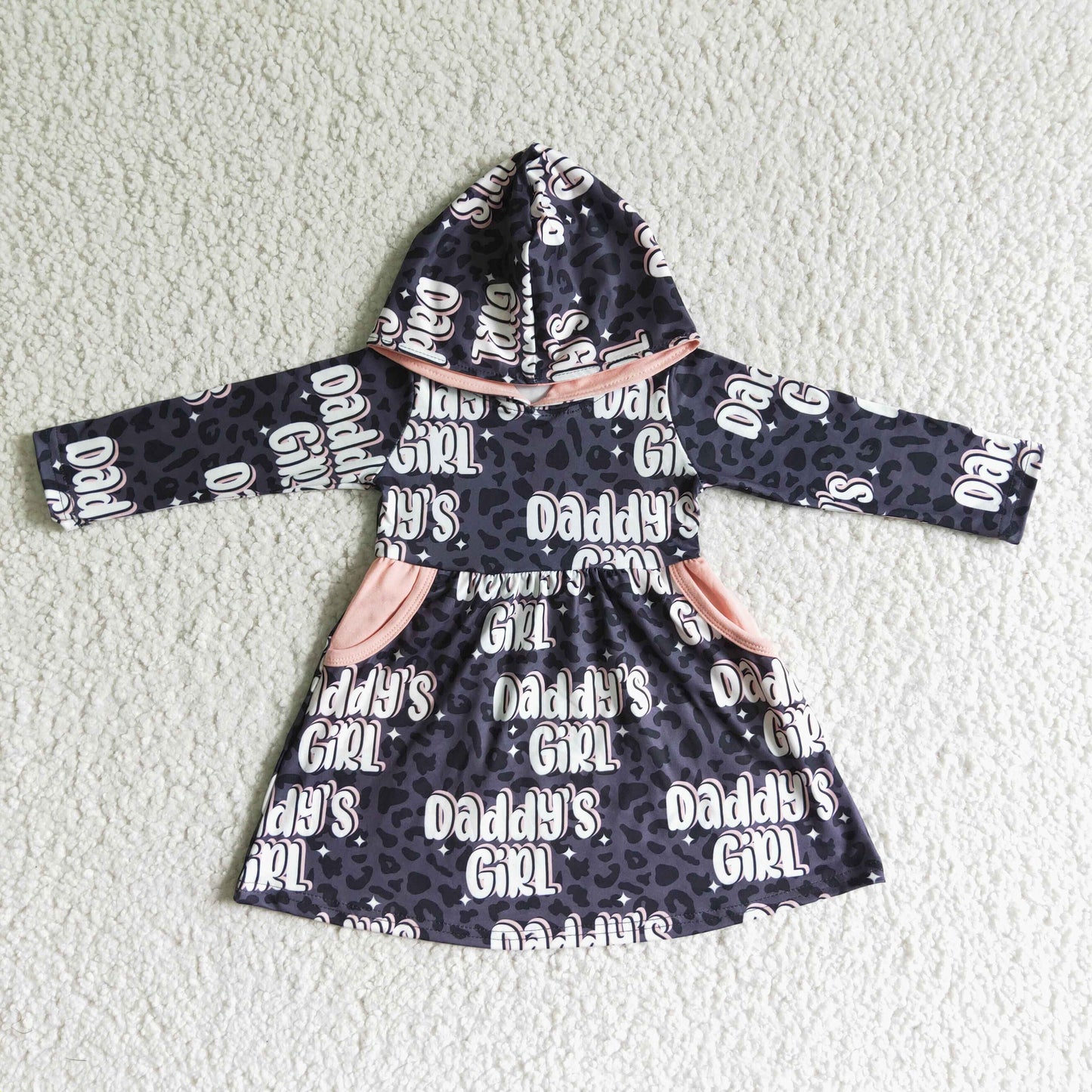 promotion GLD0002 RTS dady's girl hoodie pink pocket long sleeve girl dress clothes Daddy's