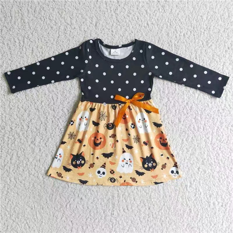 GLD0040 RTS long dot sleeve halloween orange PUMPKIN girl dress halloween 20230505