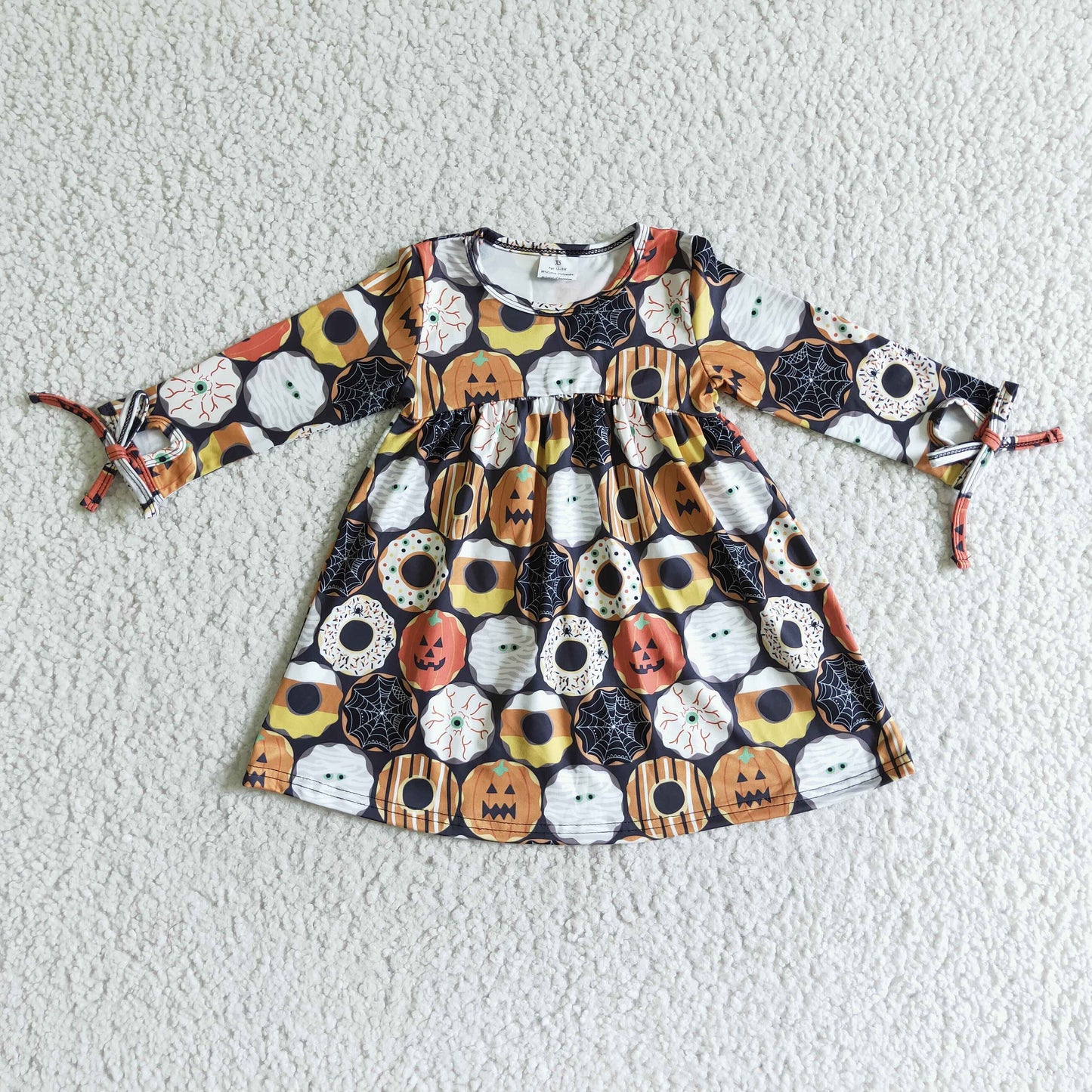 promotion GLD0066 PUMPKIN Halloween leaves RTS long sleeve girl dress