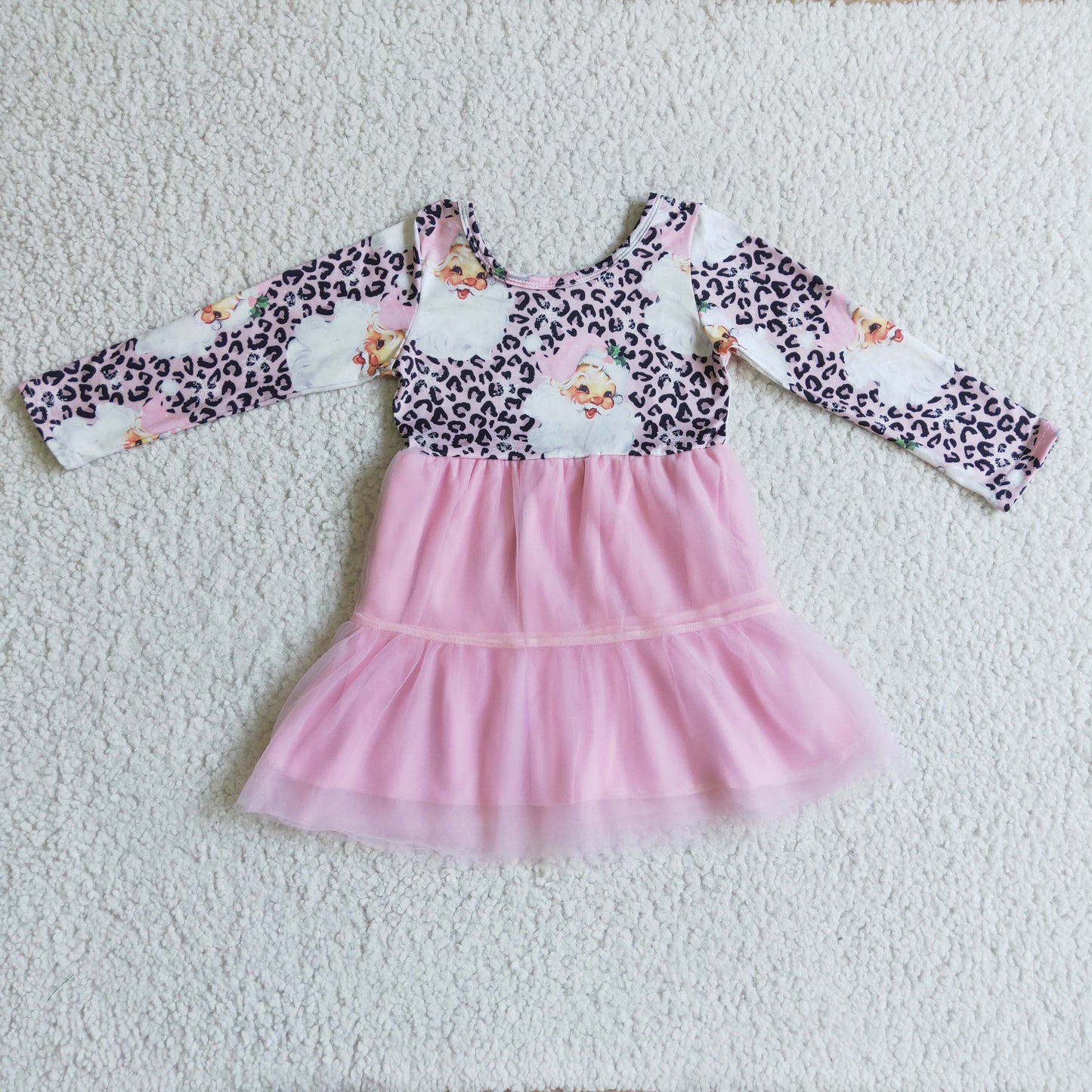 promotion GLD0134 Christmas Santa leopard long sleeve girl dress RTS 20230623