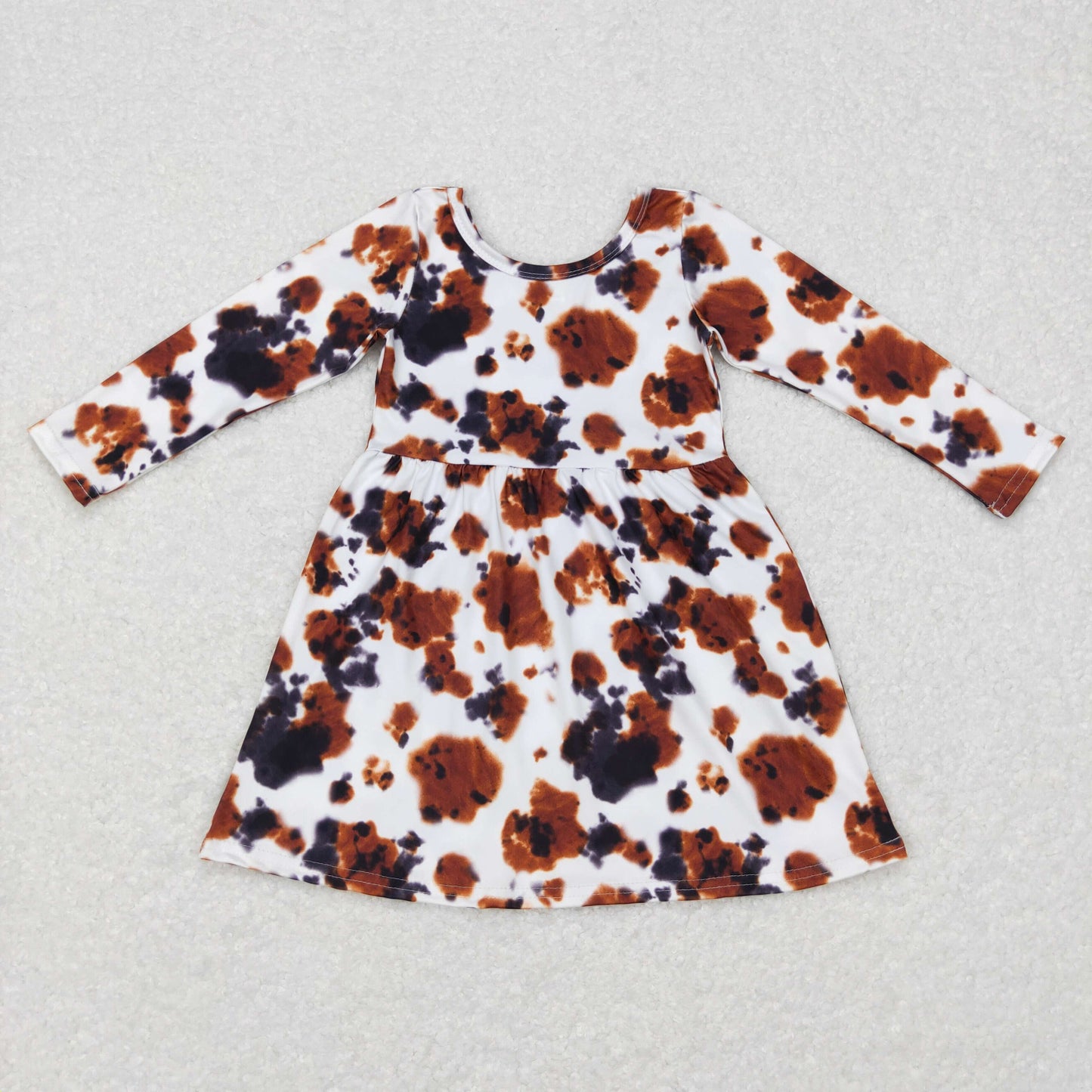 promotion RTS GLD0226 brown white ink-pattern long sleeve girl dress