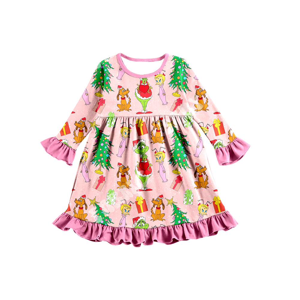 GLD0256 long sleeve Christmas grin cartoon girl dress preorder 20230616 preorder