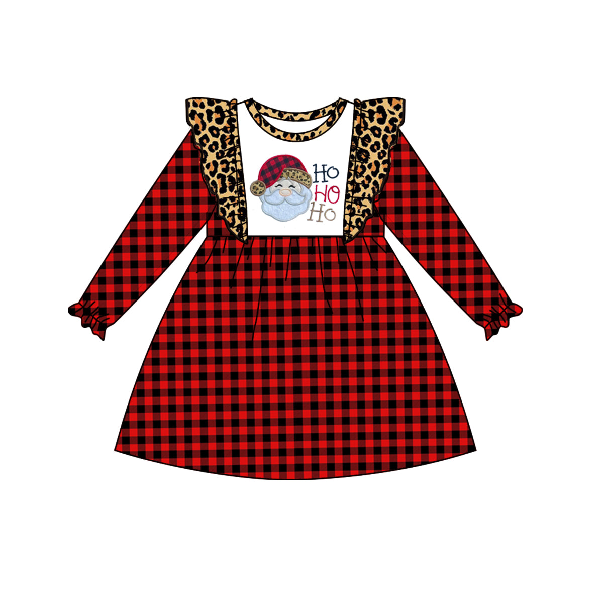 GLD0258 long sleeve Christmas Santa red plaid cartoon girl dress preorder 20230616 preorder