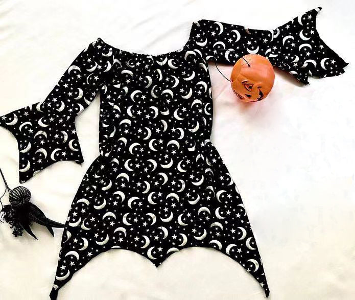 custom MOQ5 long sleeve Halloween moon star black girl dress
