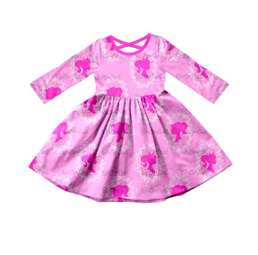 GLD0310 barbie long sleeve hot pink girl dress 20230720 preorder